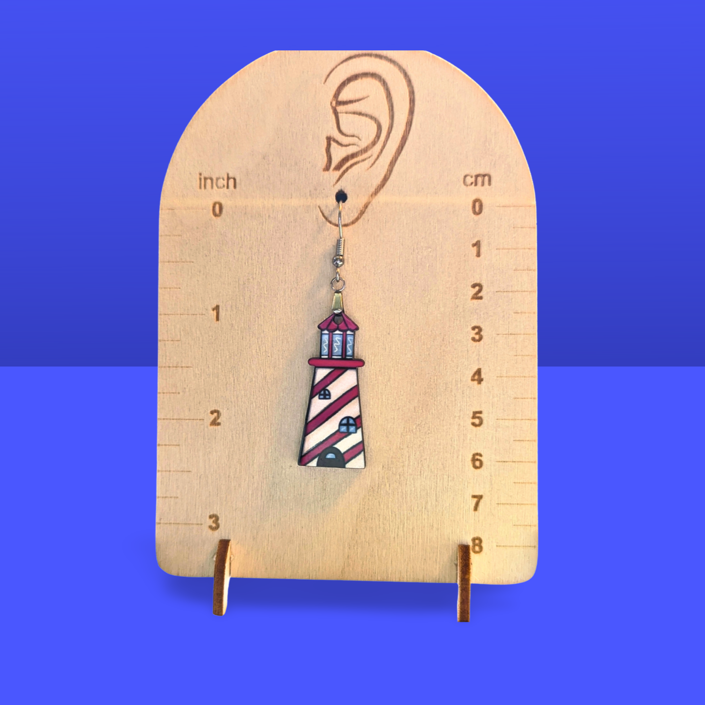 Lighthouse Shaped Sublimated Earrings MDF 1.5 Inch.