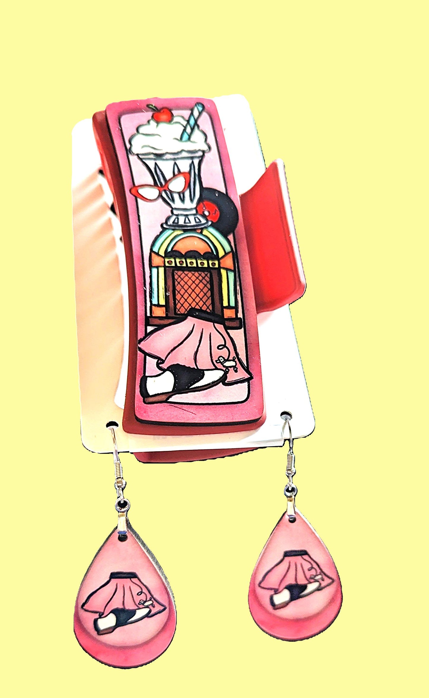 Sock Hop Themed Sublimated Hair Clip MDF