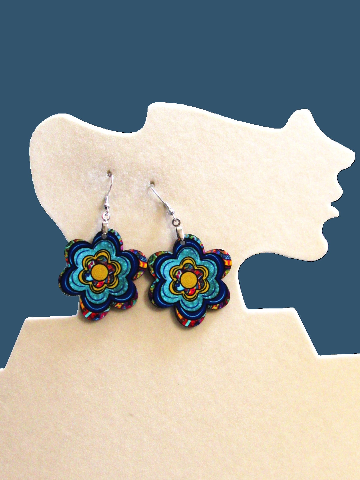 MDF-Chubby Flower Retro Hippi Swirl Sublimated Earrings 1.5 inch