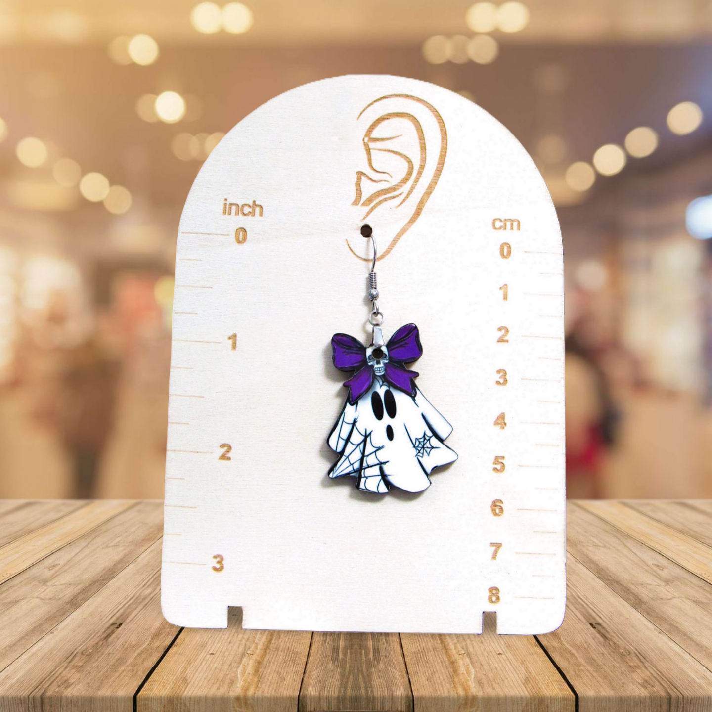 Ghost with Bow Shaped Sublimated Earrings 1.5 inch
