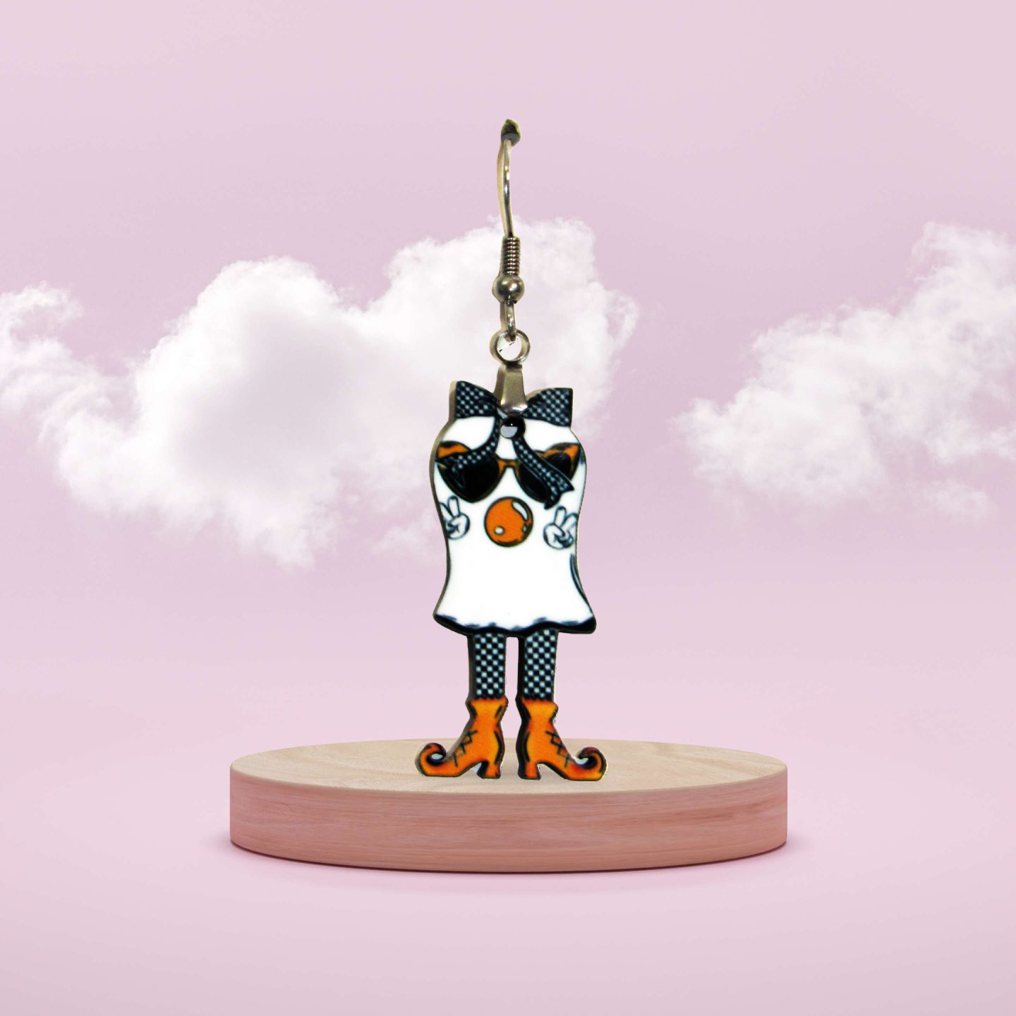 Ghost with Legs Shaped Sublimated Earrings 1.5 inch