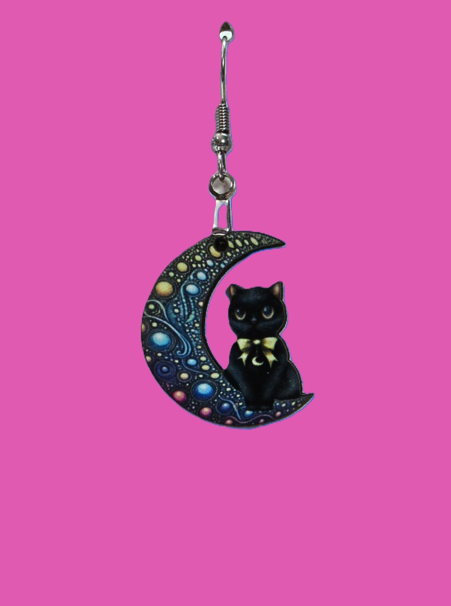 Cat on Moon Shaped Sublimated Earrings 1 inch