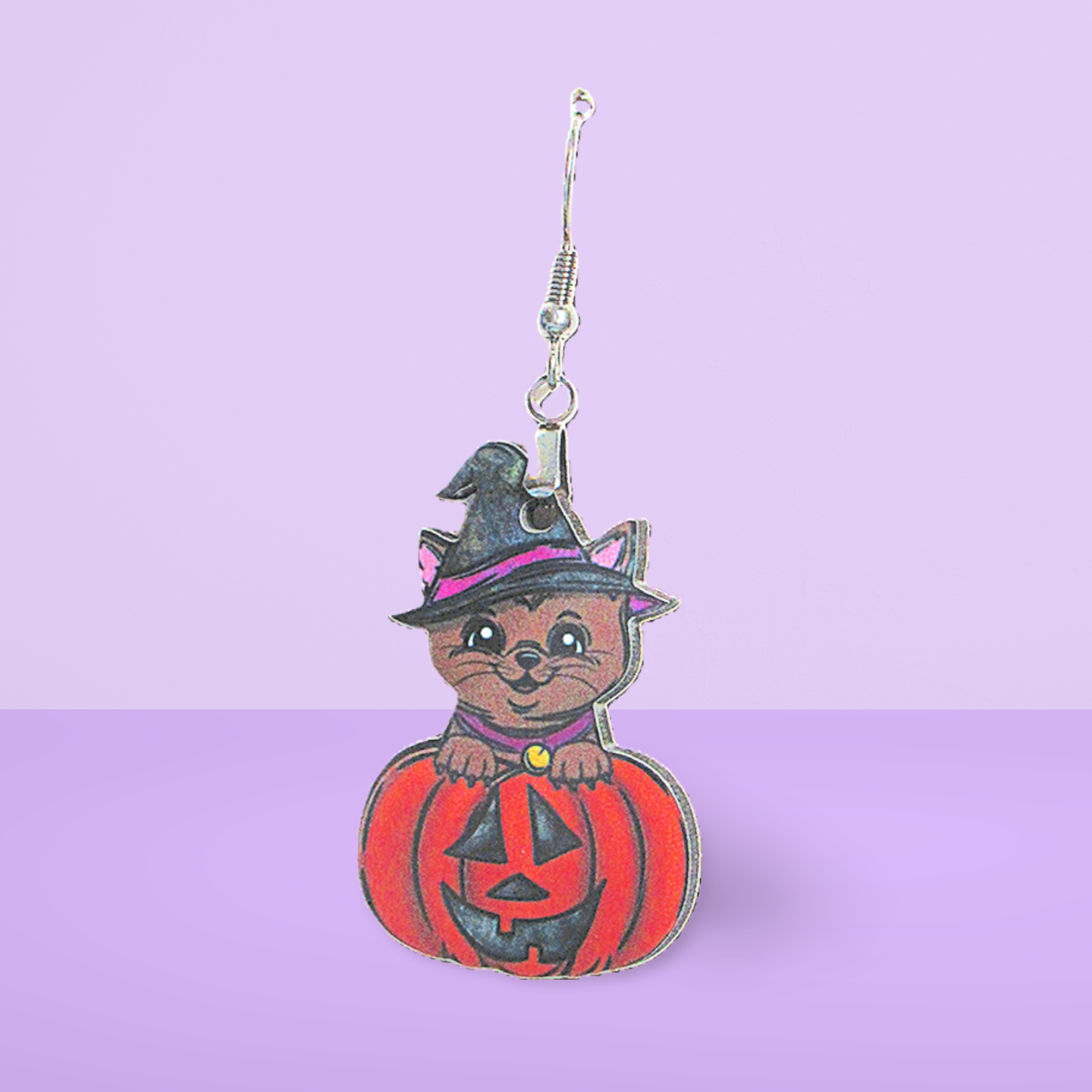 Cat in a Pumpkin Shaped Sublimated Earrings 1.5 inch