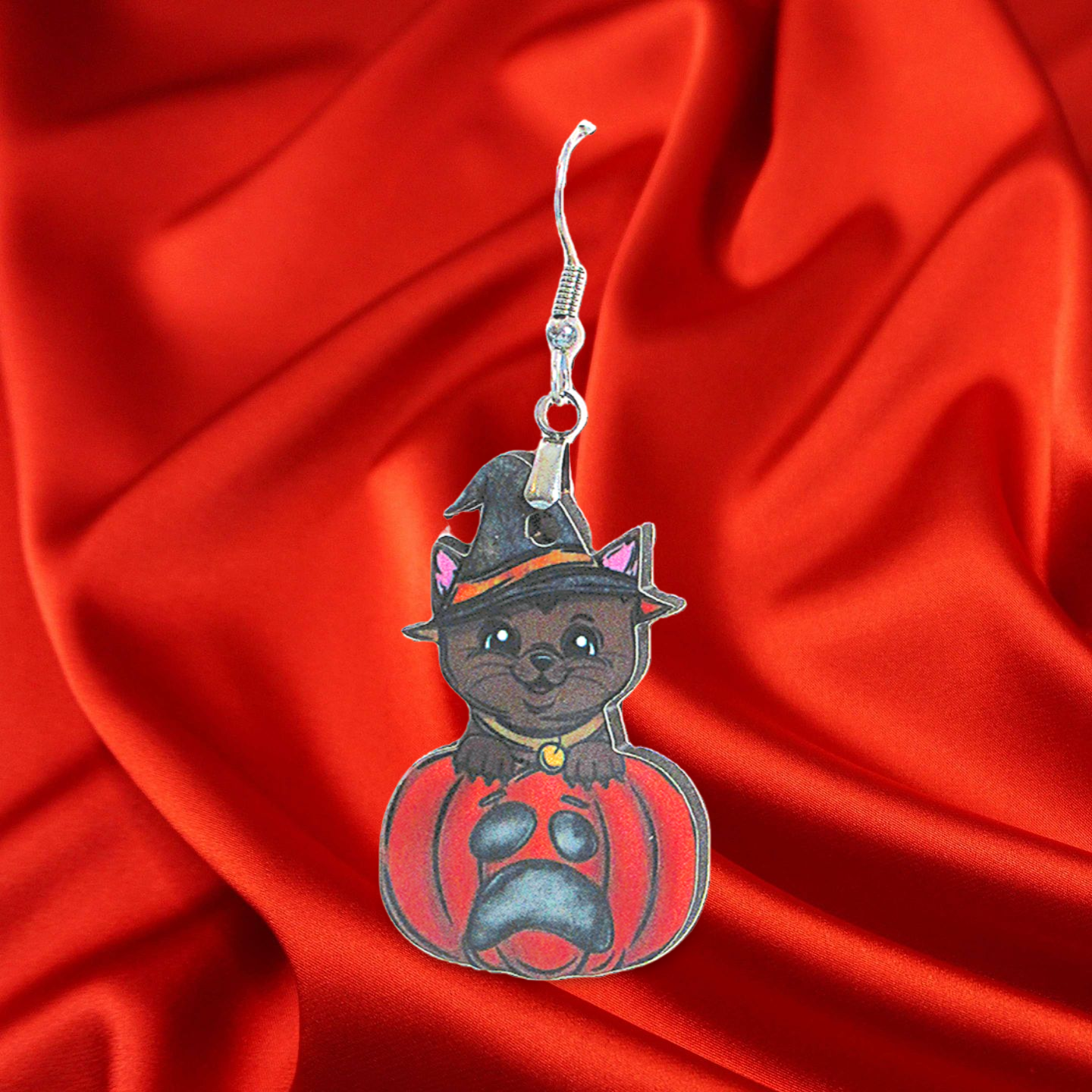 Cat in a Pumpkin Shaped Sublimated Earrings 1.5 inch