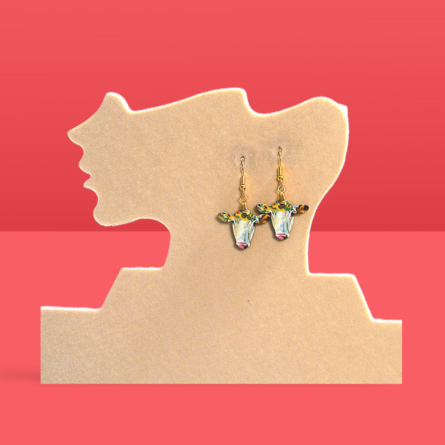 Cow Head Shaped Sublimated Earrings MDF