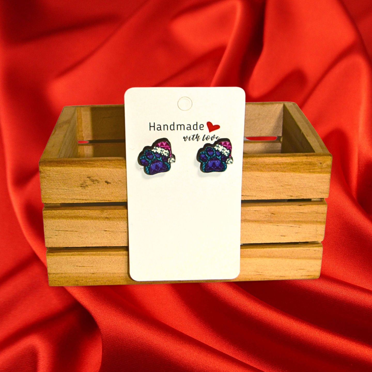 Santa Hat Dog Paw Shaped MDF Sublimated Stud Earrings