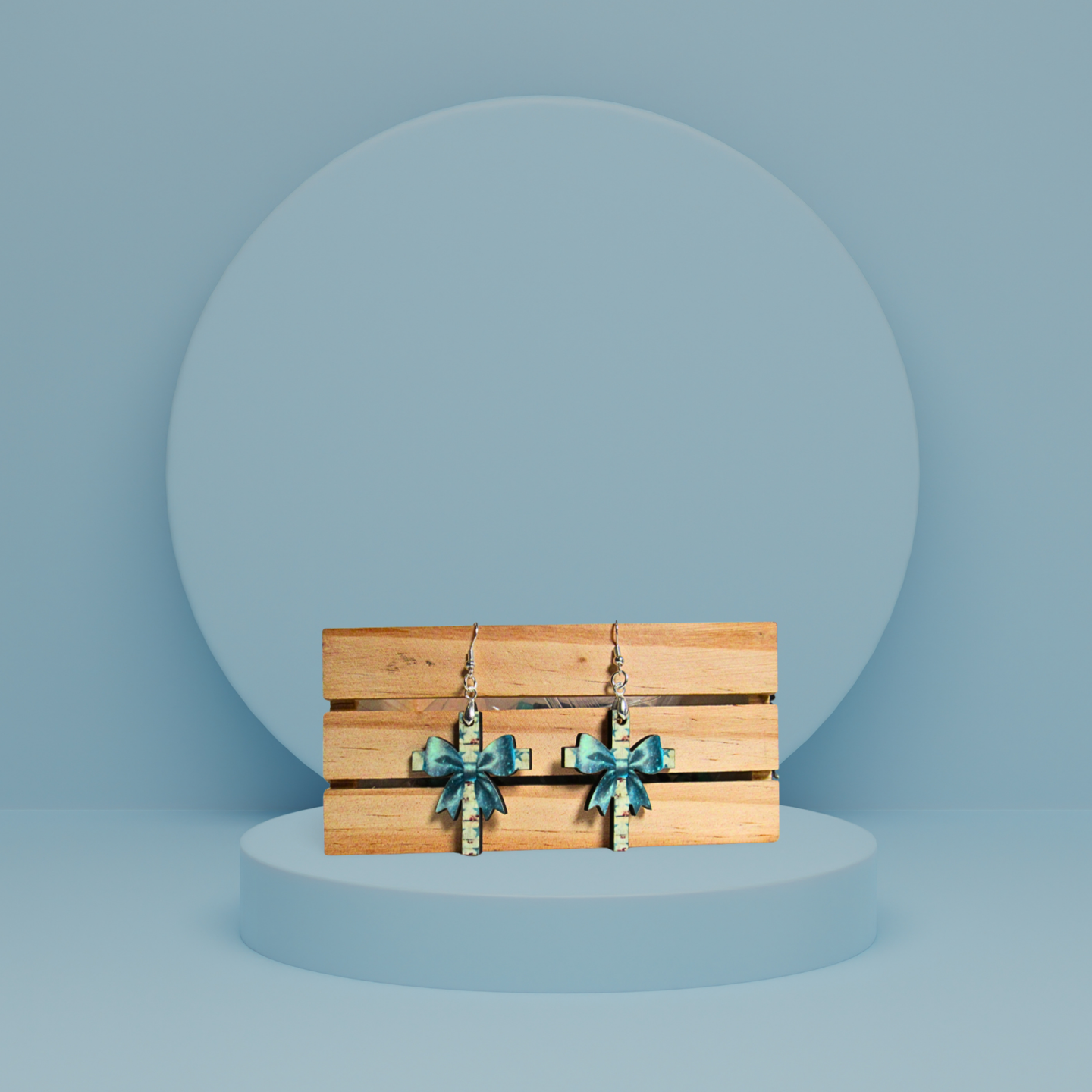 Cross with Bow Shaped Sublimated Earrings 1.5 inch