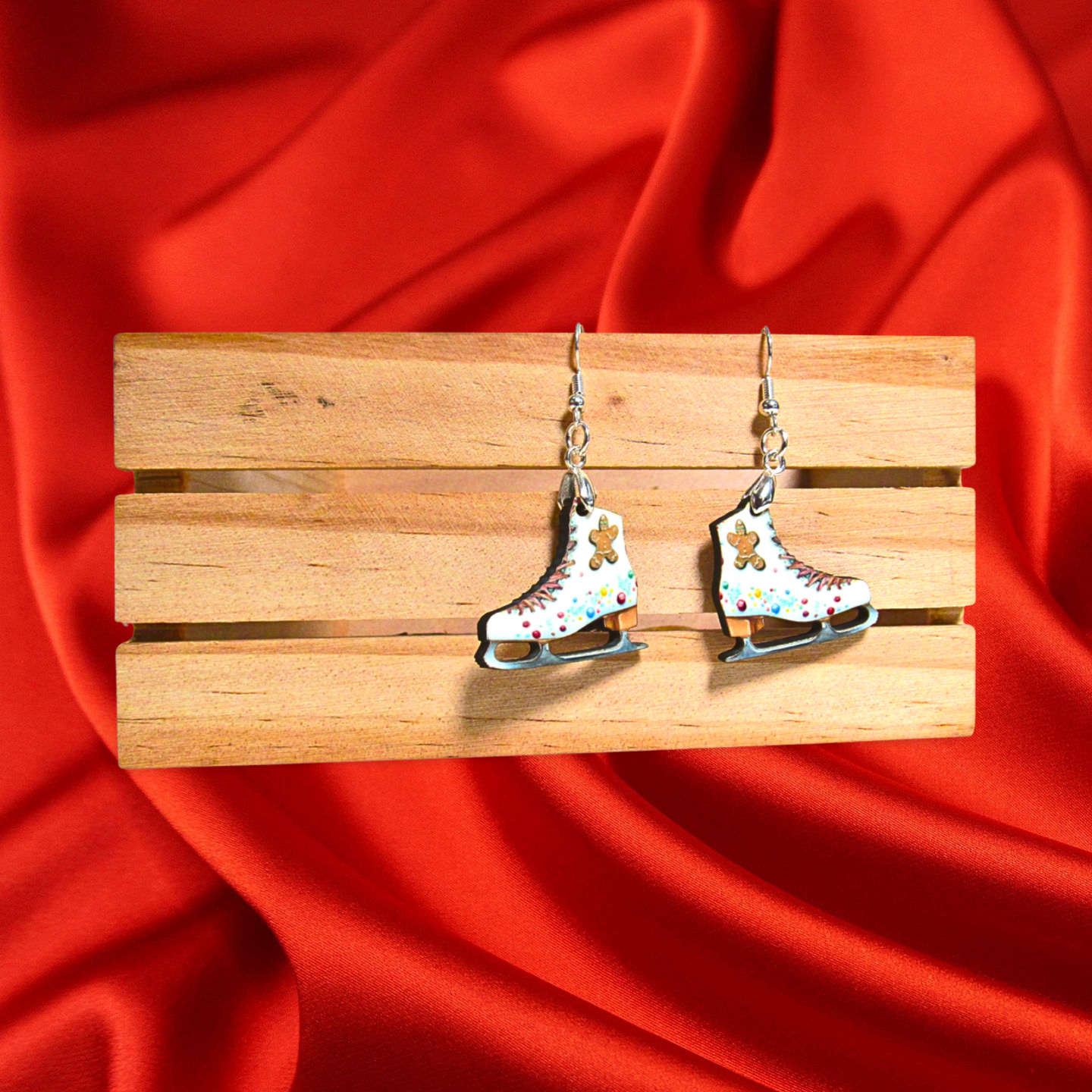 Ice Skate Shaped Sublimated Earrings 1 inch