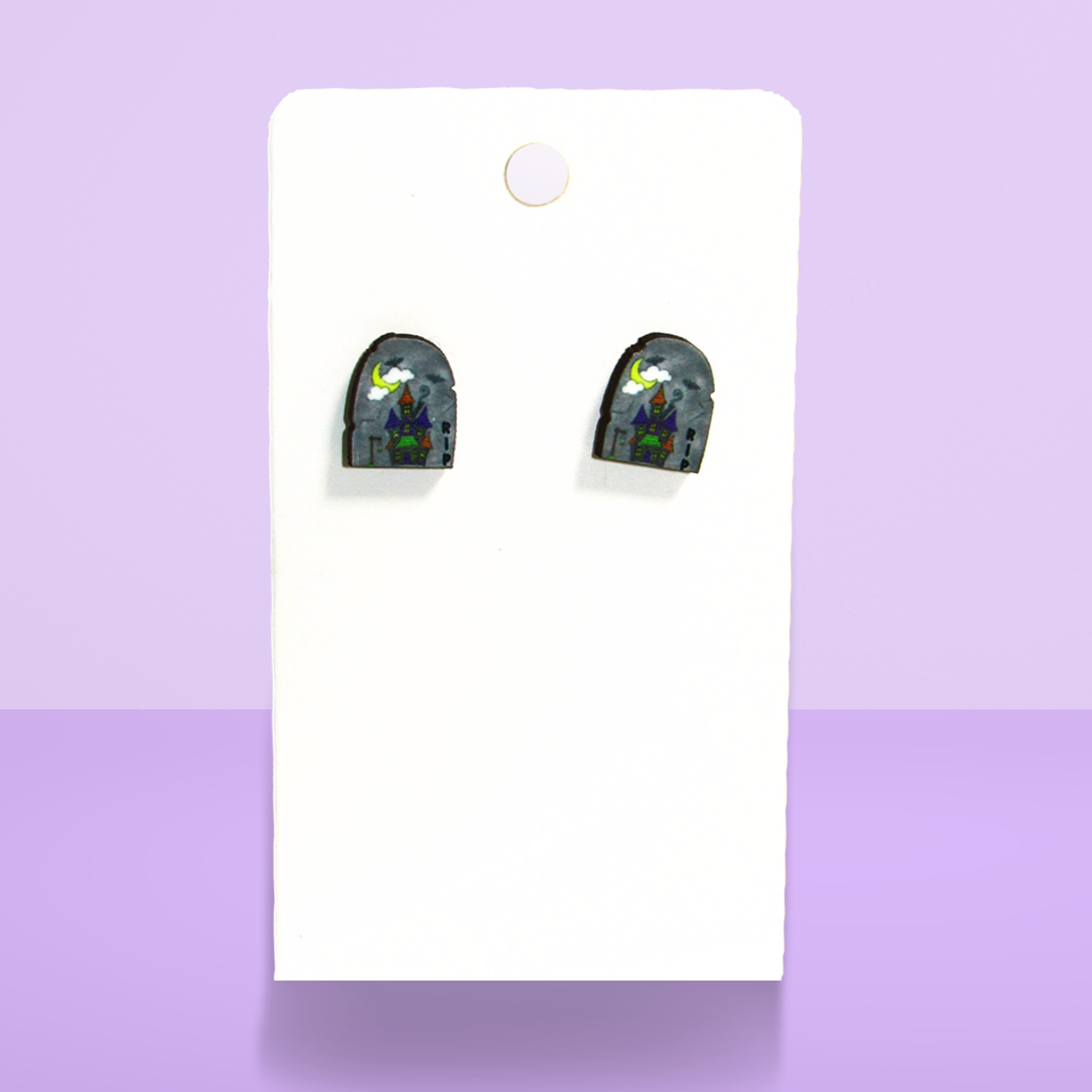 Grave Stone Shaped Sublimated Stud Earrings
