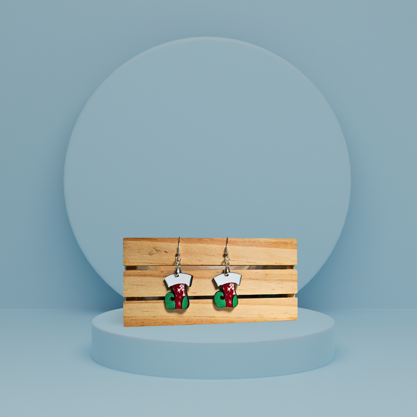 Elf Stocking Shaped Sublimated Earrings 1 inch