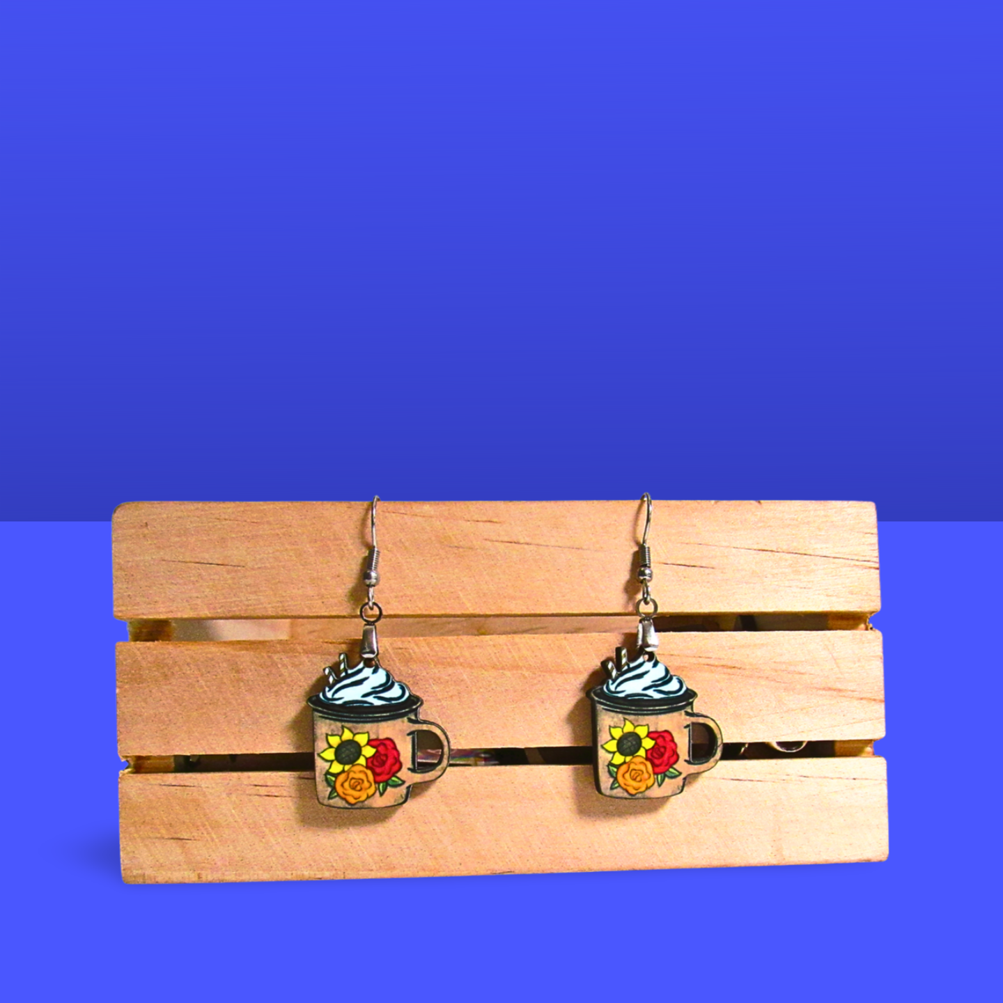 Latte Mug Shaped Sublimated Earrings 1 inch MDF