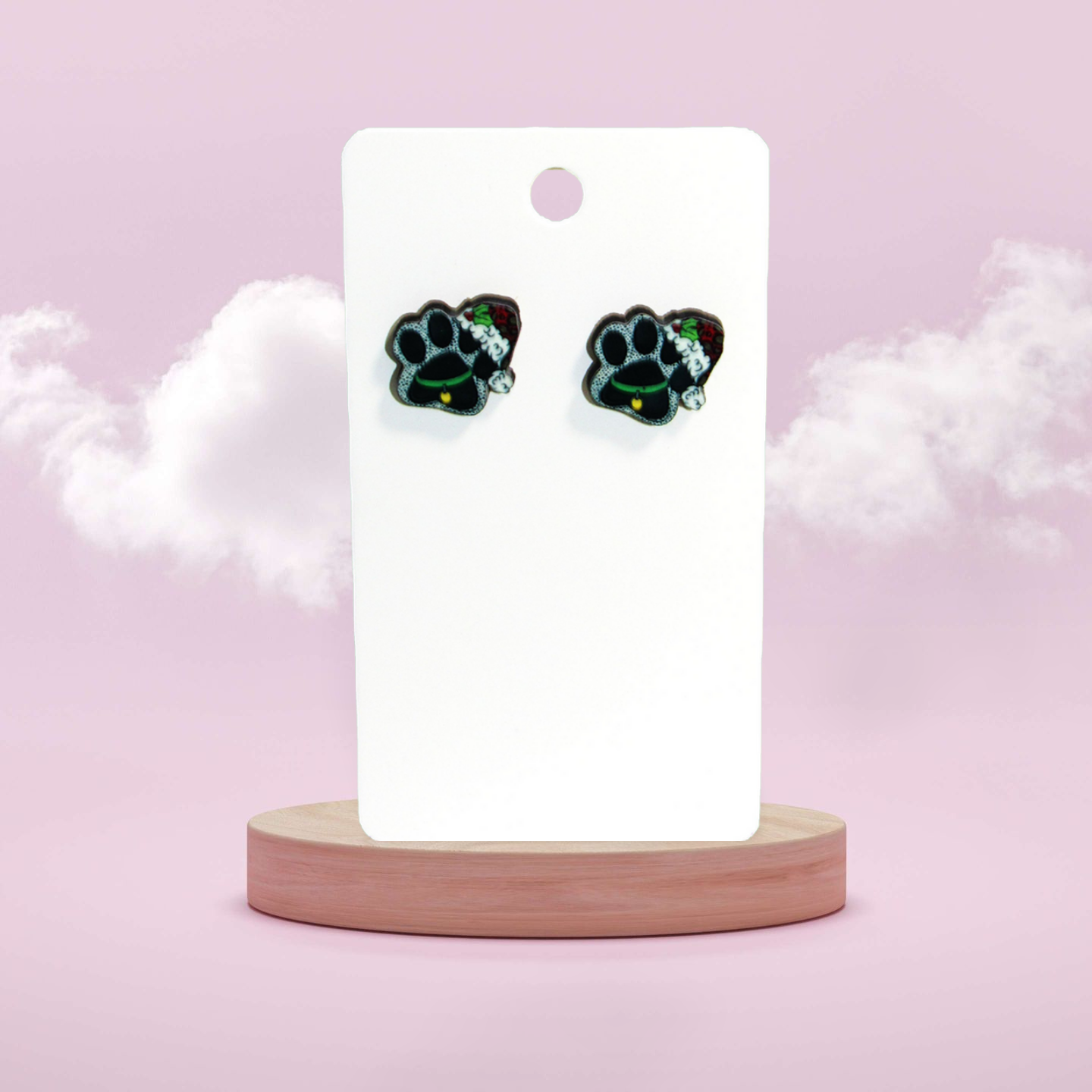 Santa Hat Dog Paw Shaped Sublimated Stud Earring