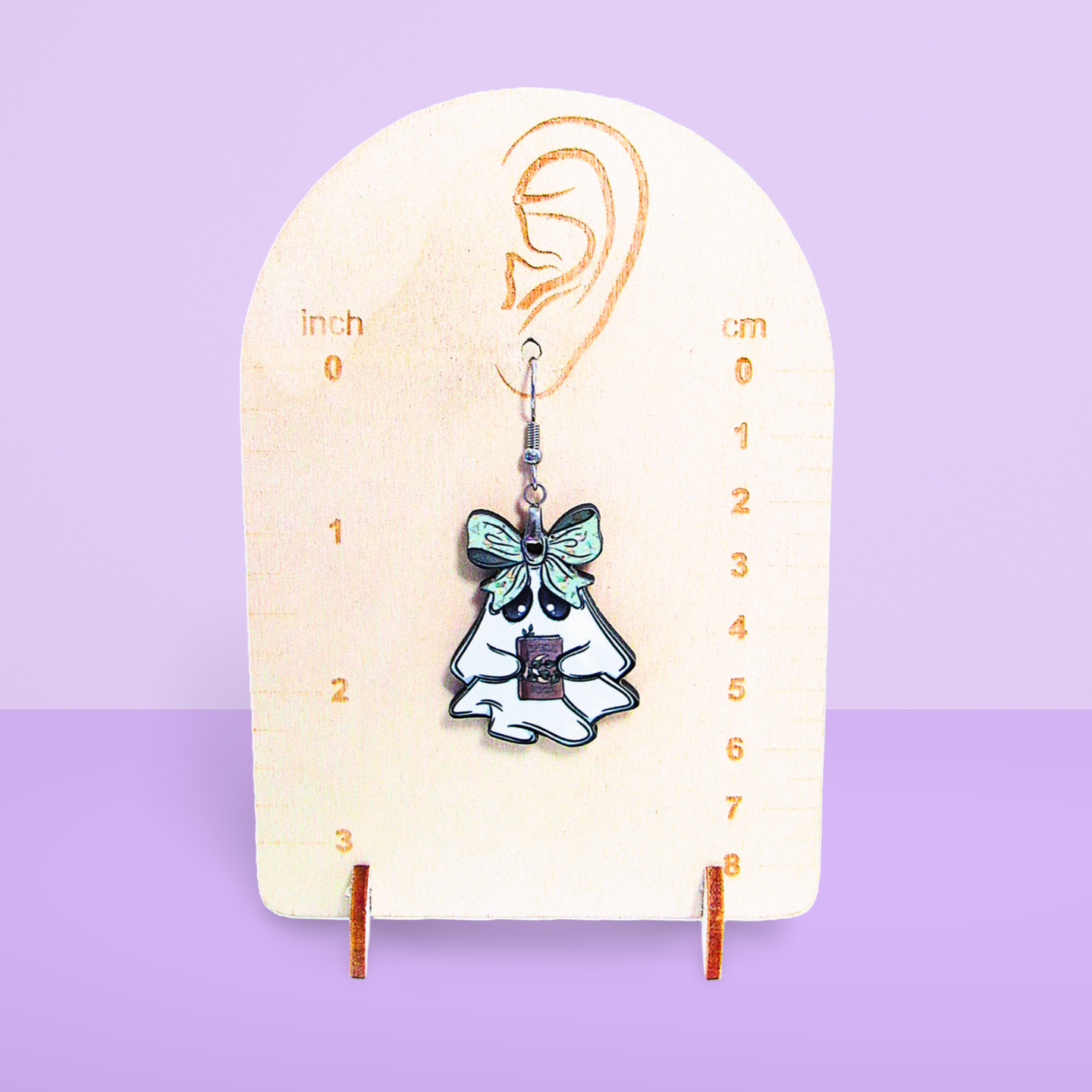 Ghost with Bow Shaped Sublimated Earrings 1.5 inch
