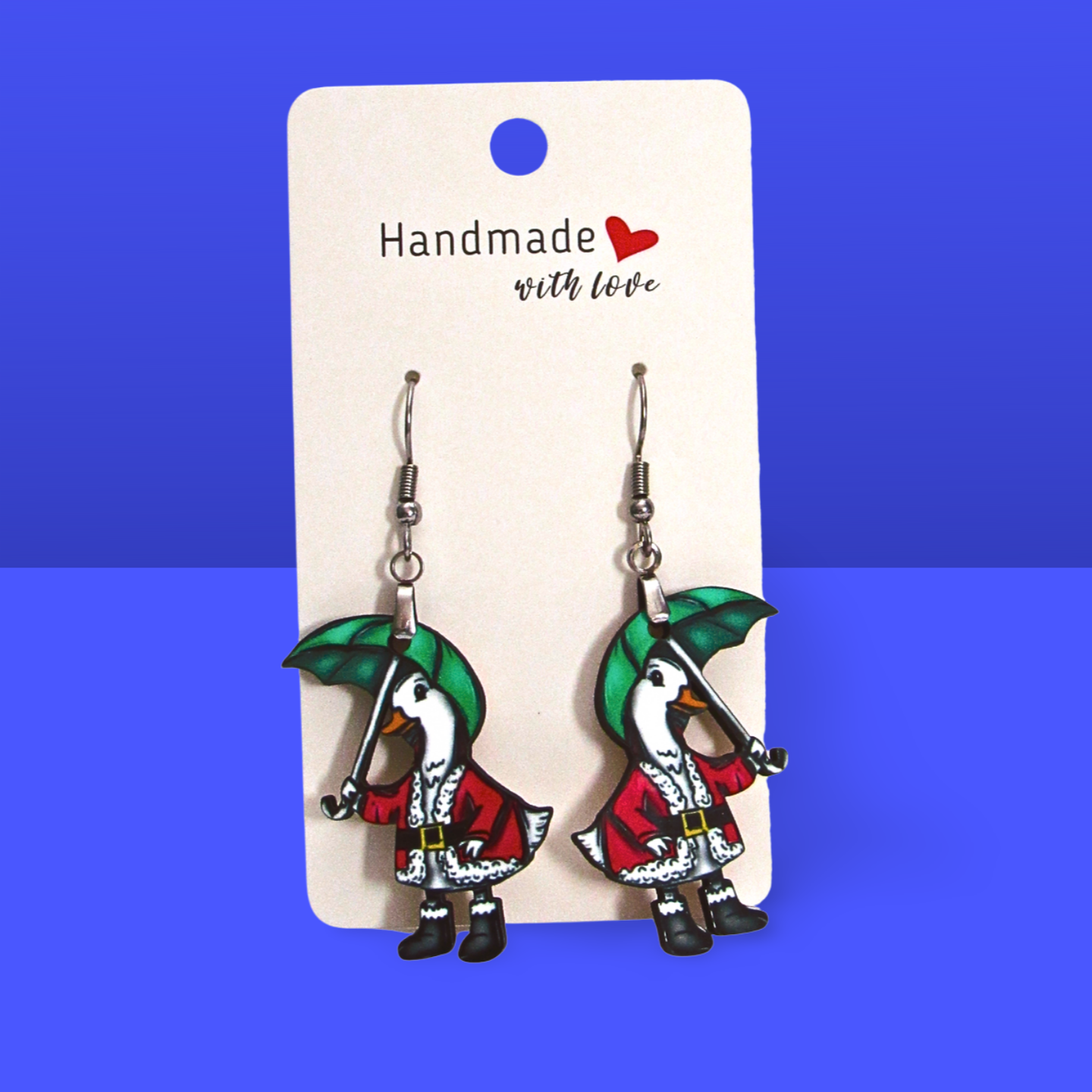 Goose with Umbrella Shaped Sublimated Earrings