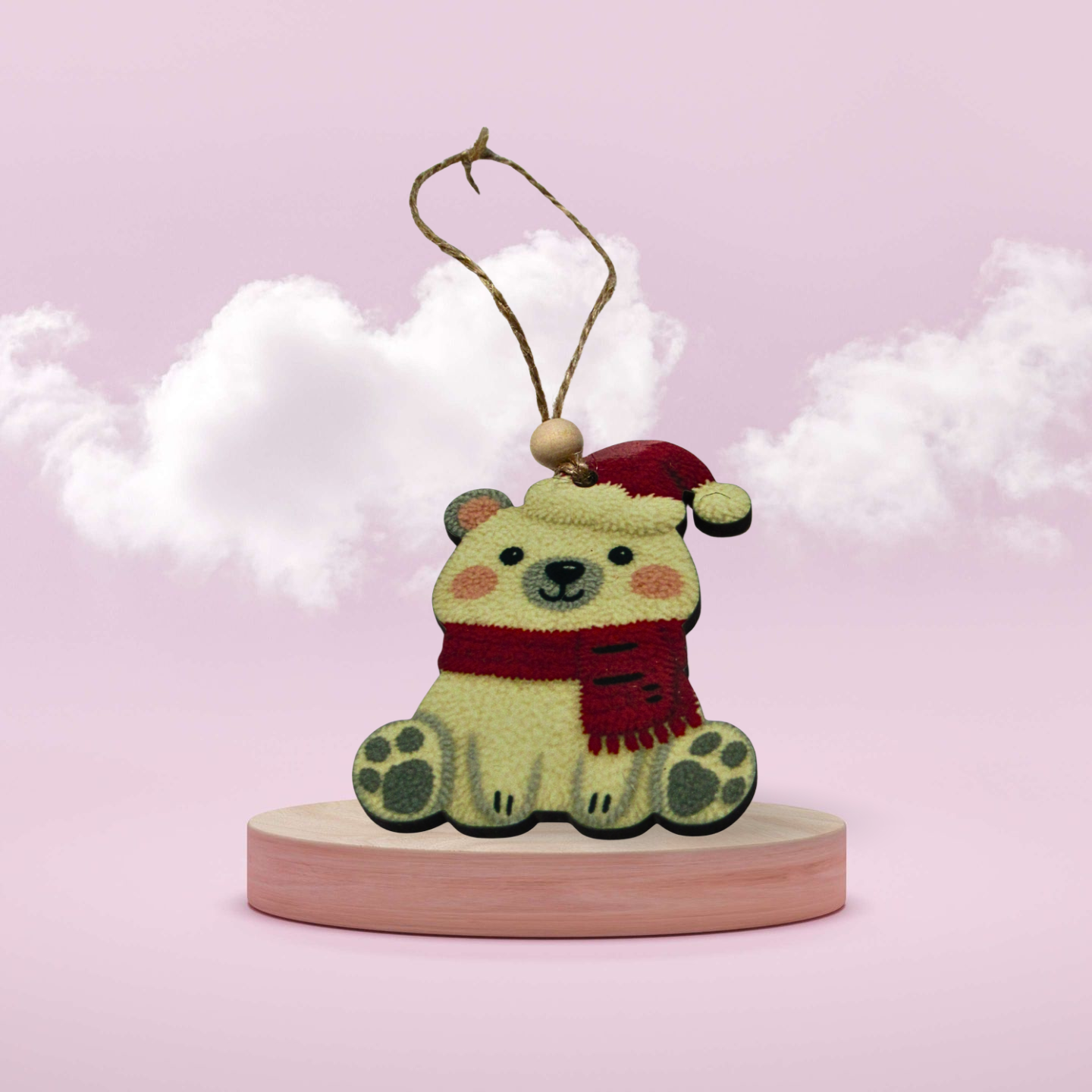 MDF- Polar Bear Sitting Shaped Sublimated Ornament