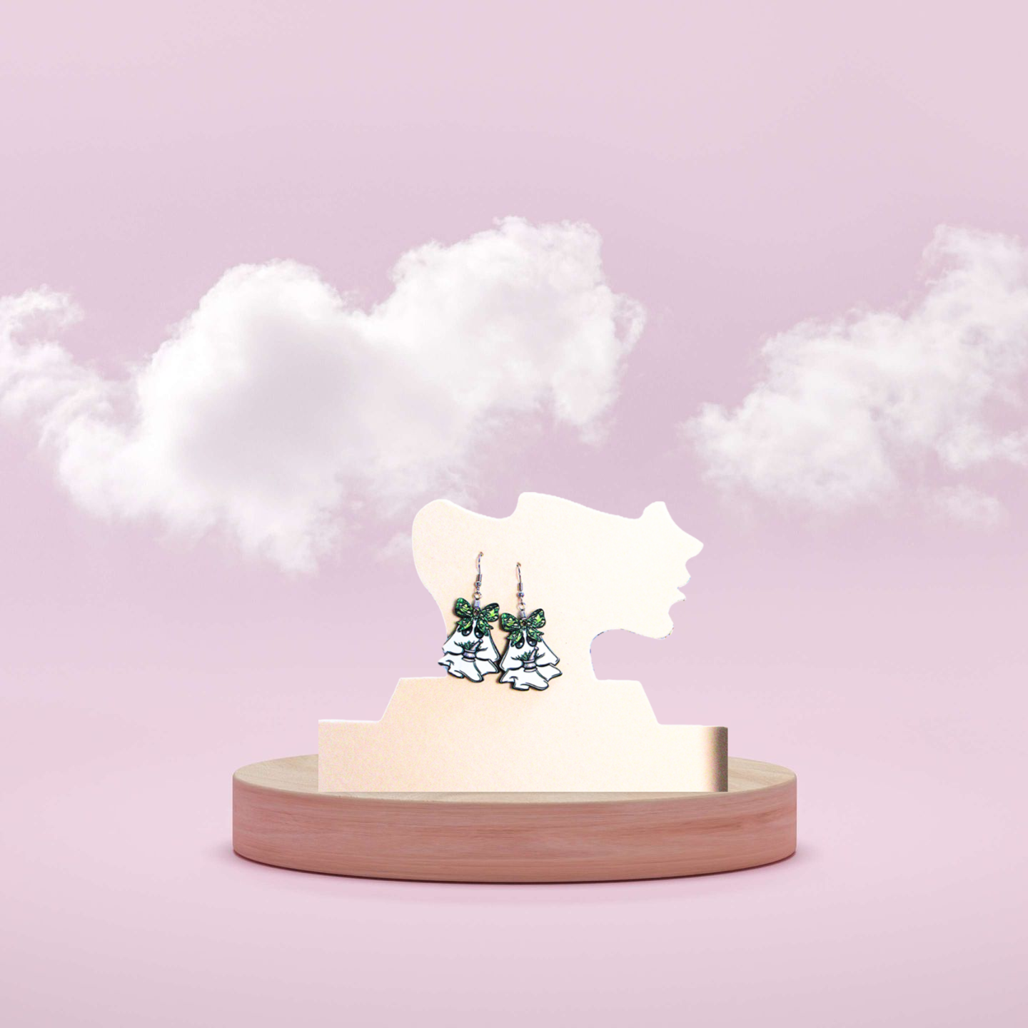 Ghost with Bow Shaped Sublimated Earrings 1.5 inch