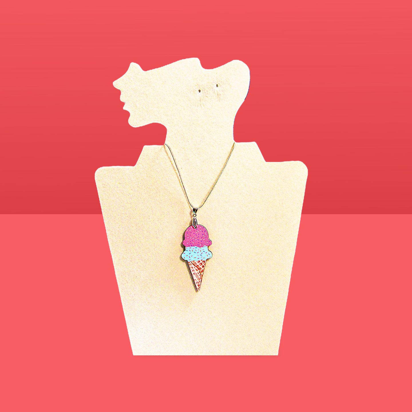 Ice Cream Cone Shaped Sublimated Necklace