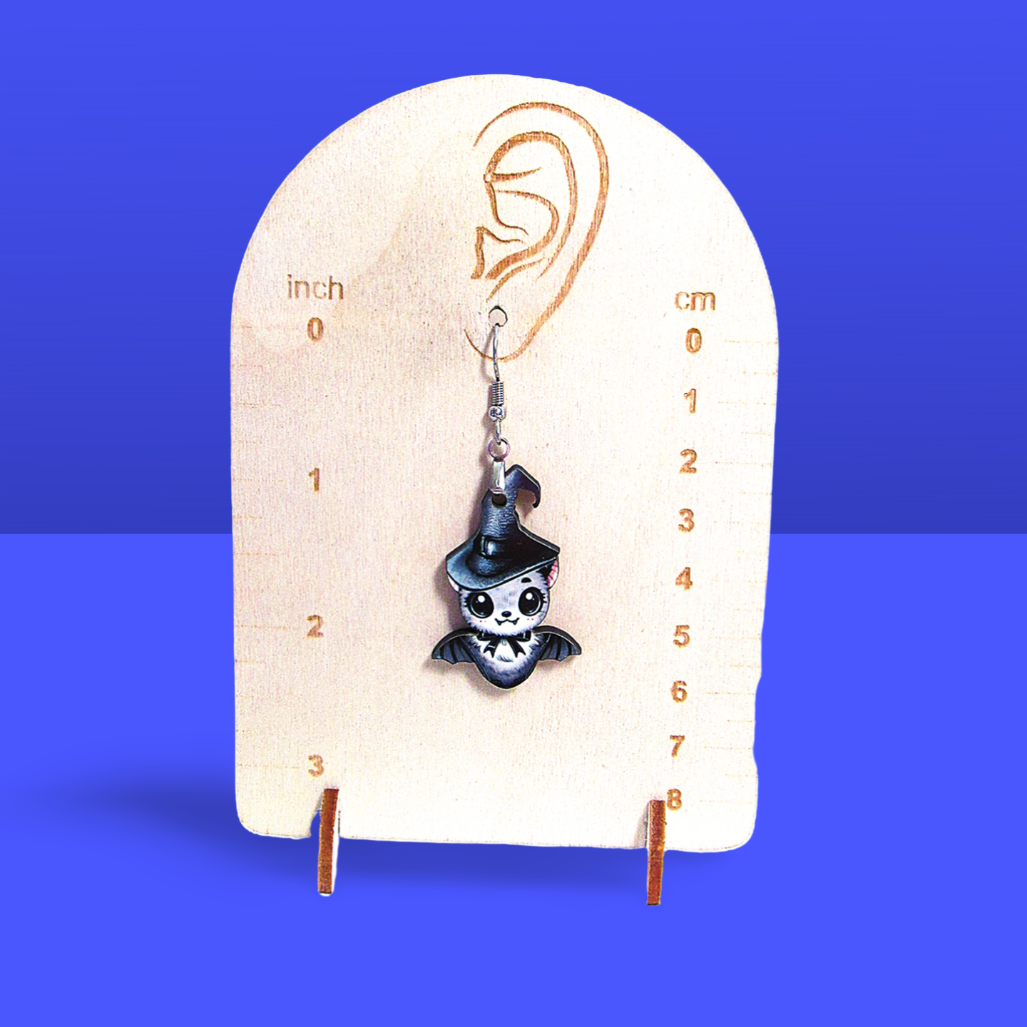 Bat with Witch Hat Shaped Sublimated Earrings 1.5 inch