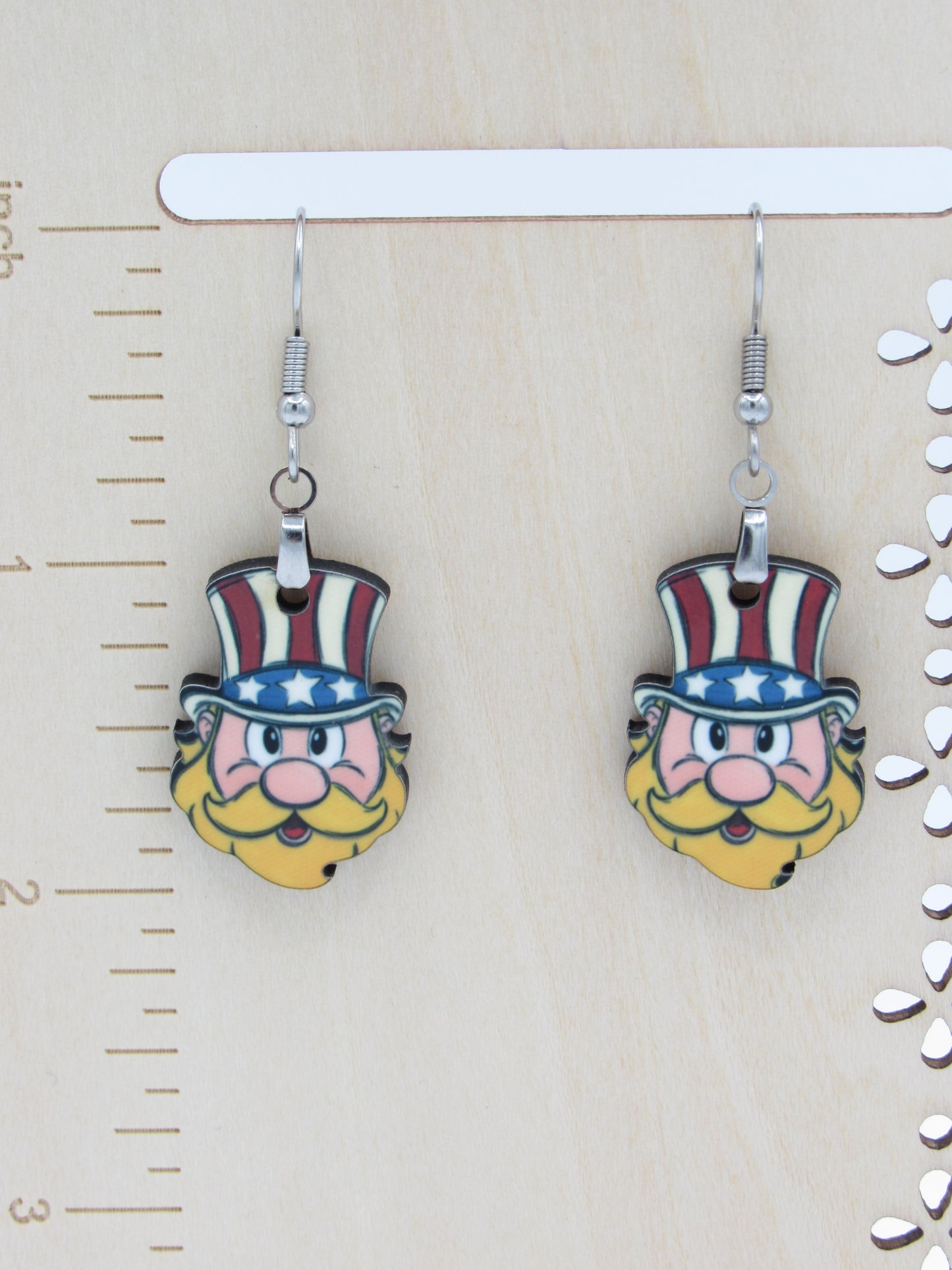 Patriotic Gnome Head Earrings | 4th of July Memorial Day Jewelry | Stainless Steel Hypoallergenic Wires