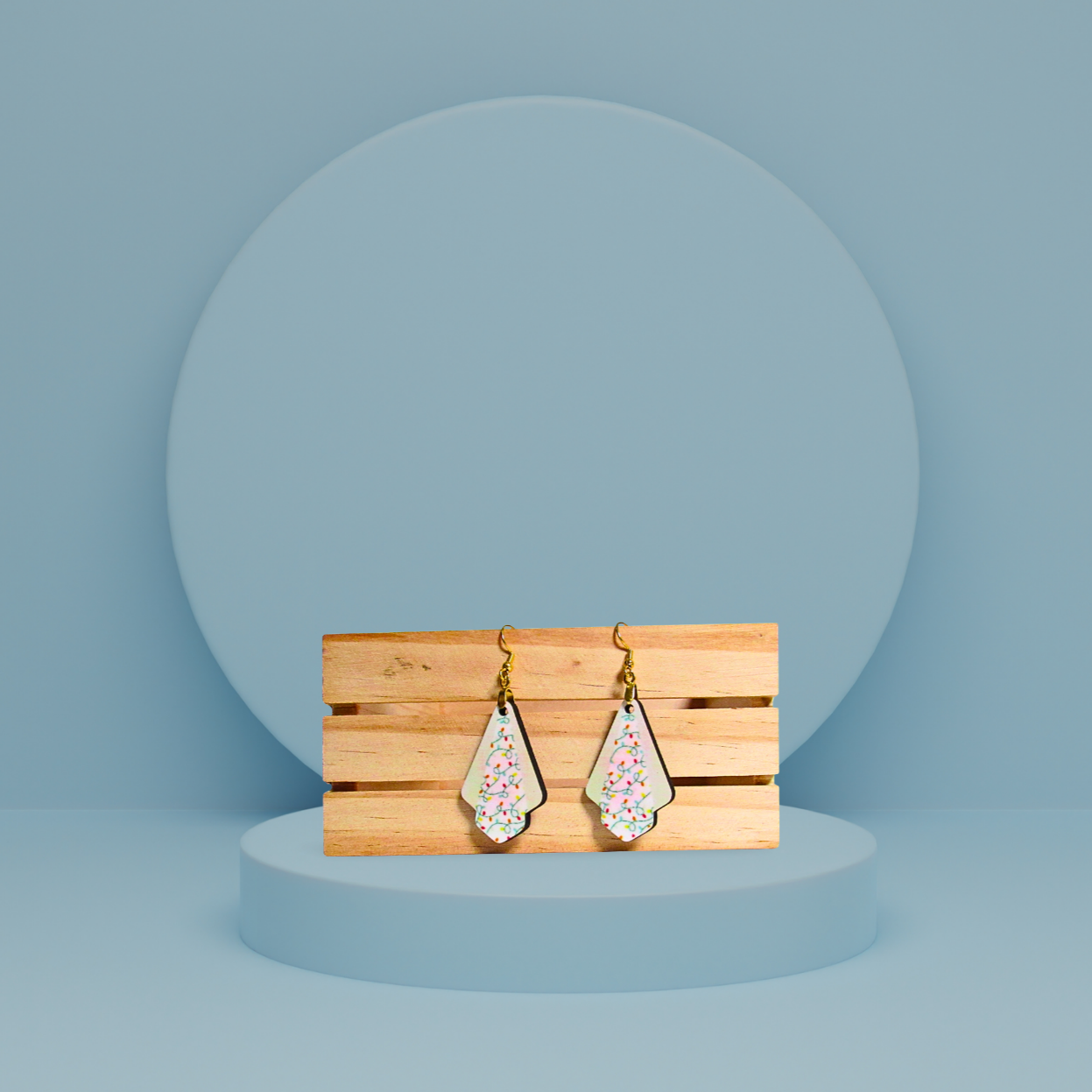 Christmas Themed Fan Shaped Sublimated Earrings