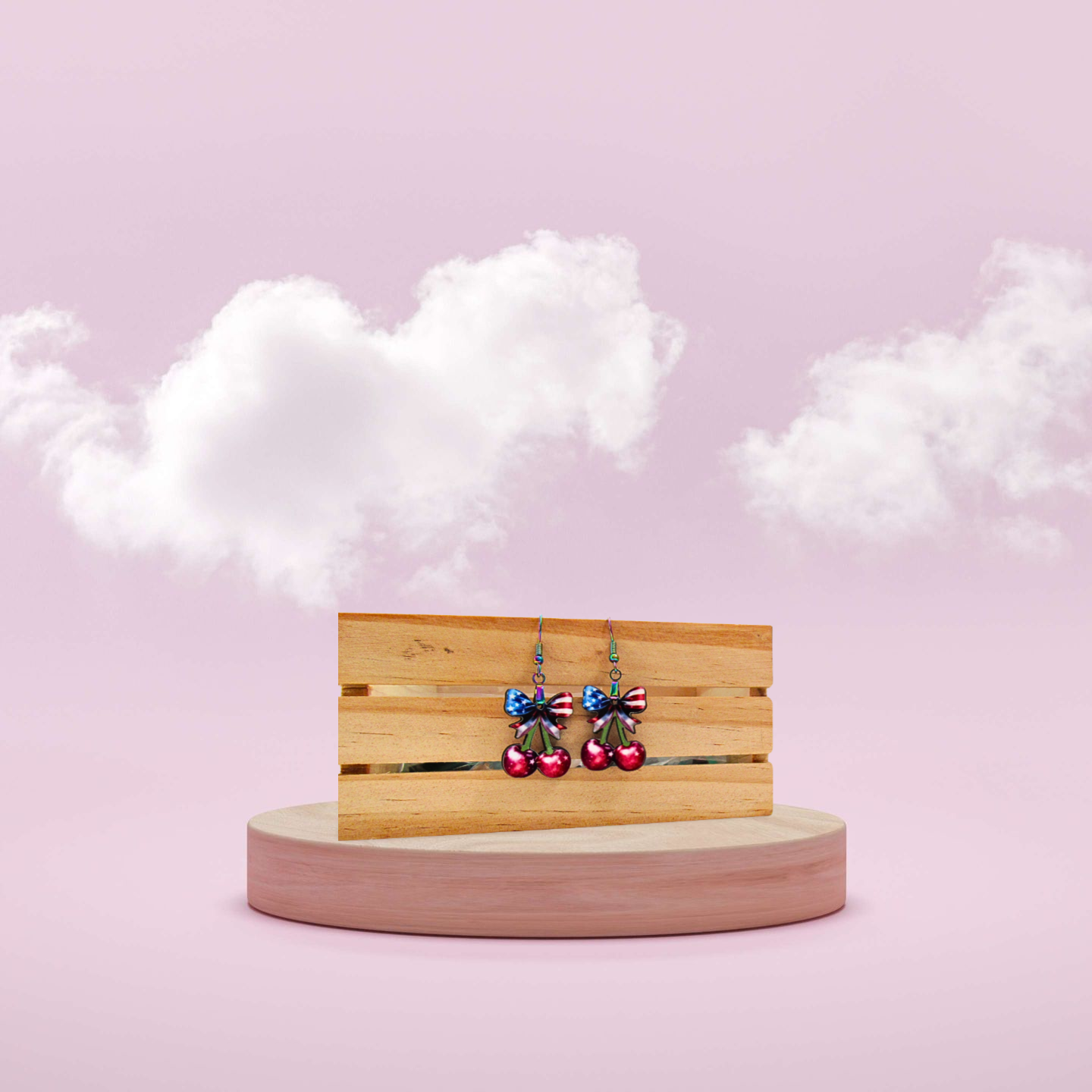 MDF-Cherries with Bow Shaped Sublimated Earrings 1 inch