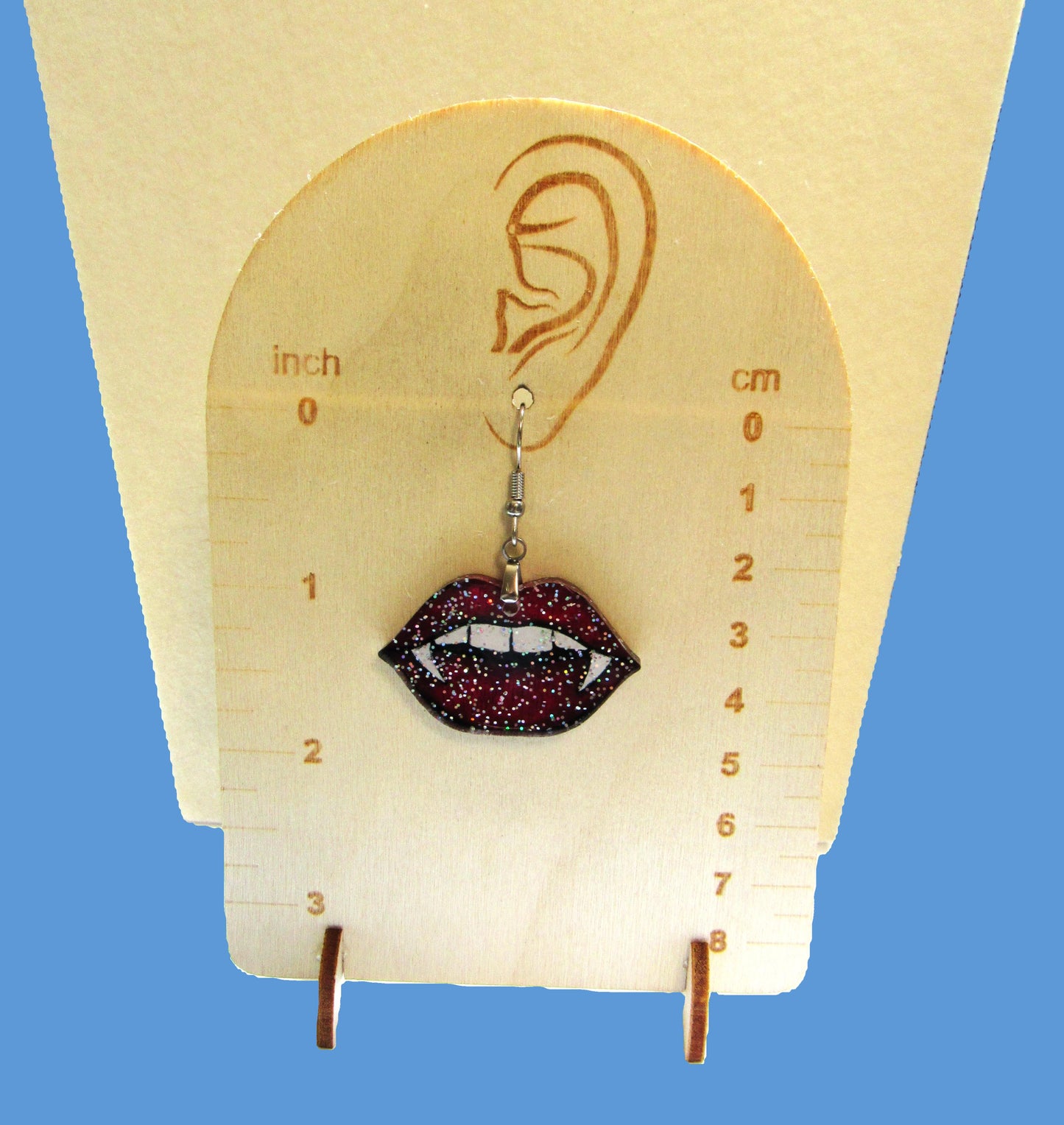 Glitter Acrylic Sublimated Fang Lip Earrings