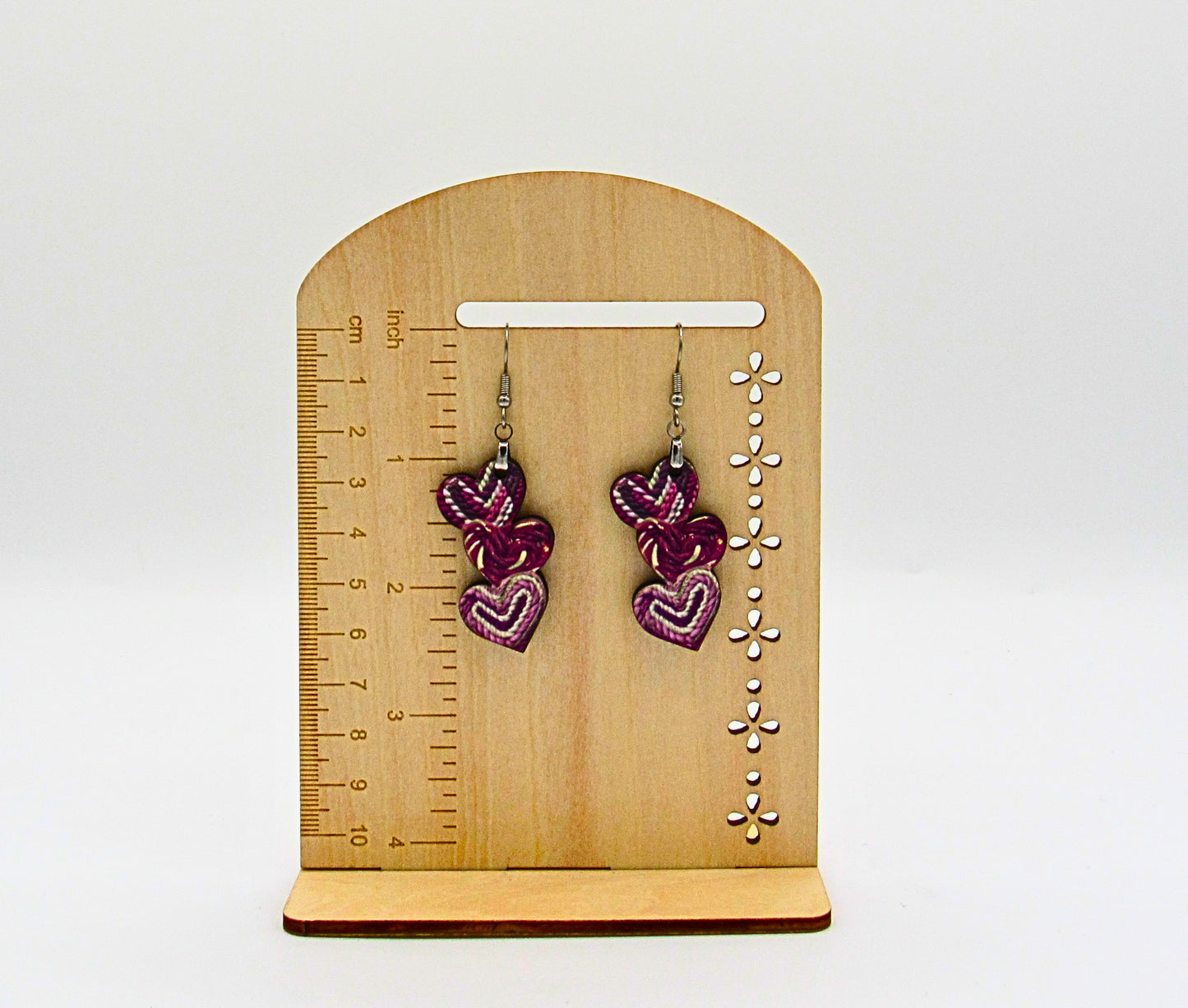 MDF-Triple Heart Shaped Sublimated Earrings 1.5 inch