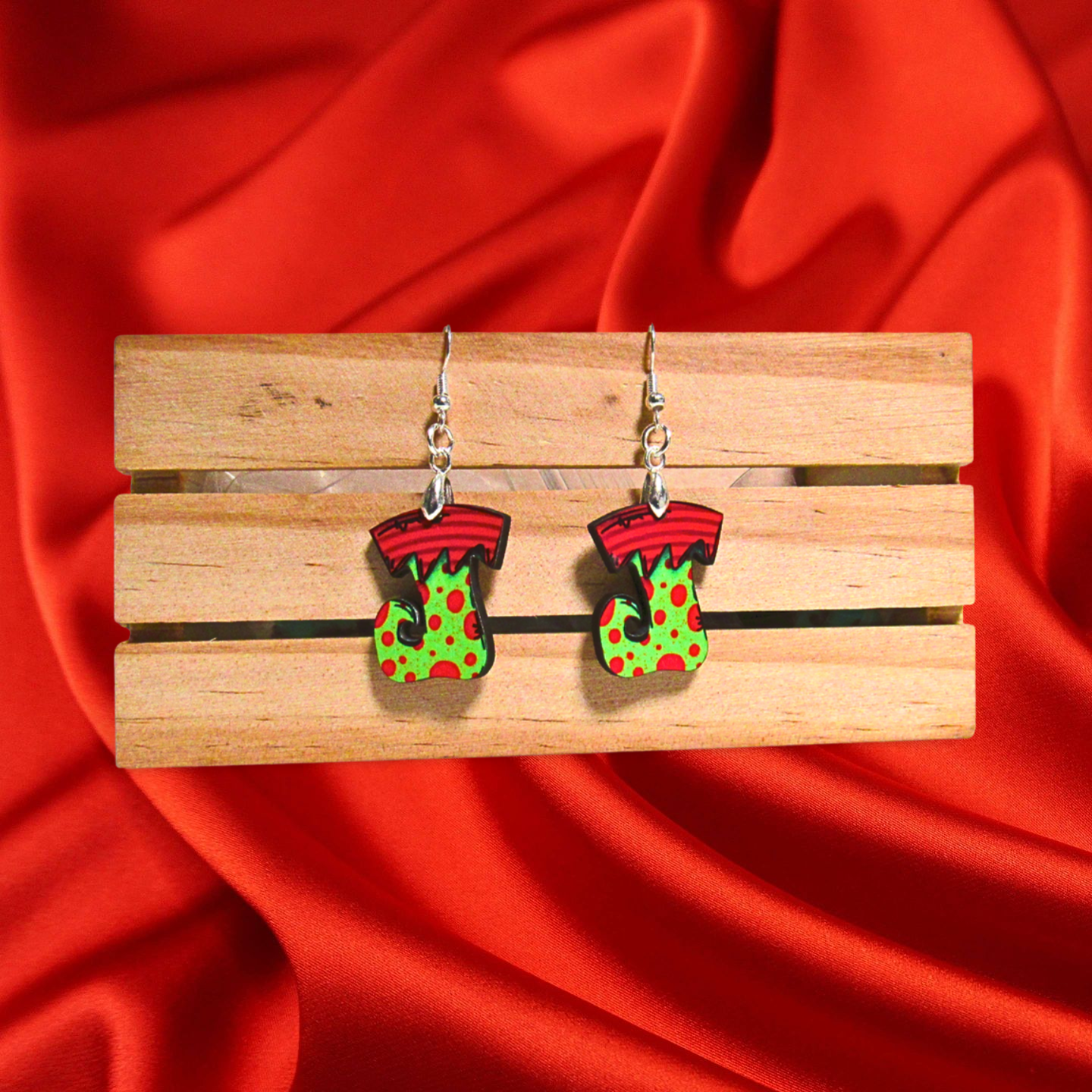 Elf Stocking Shaped Sublimated Earrings 1 inch
