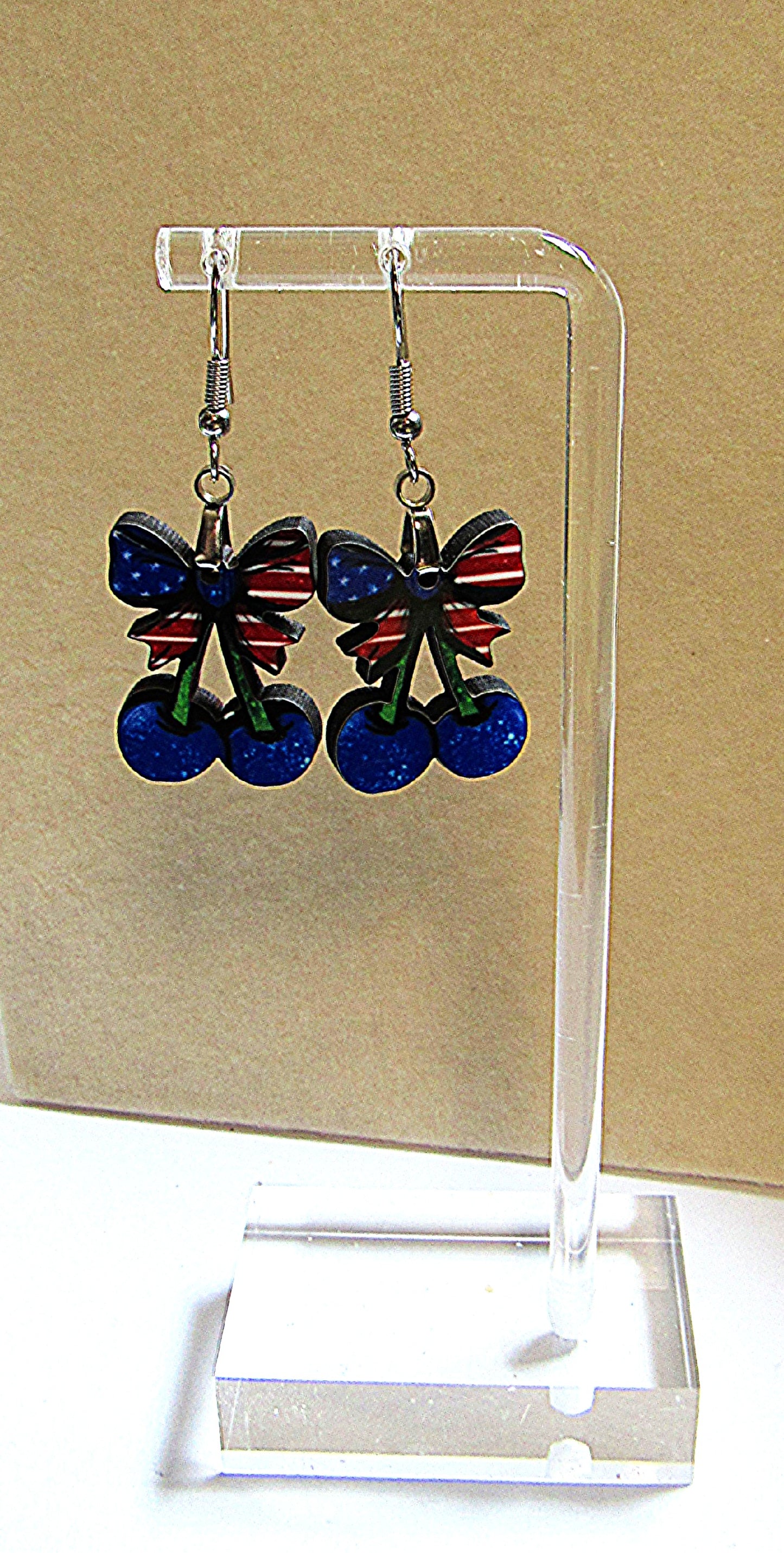 Cherries with Bow Shaped Sublimated Earrings 1 inch