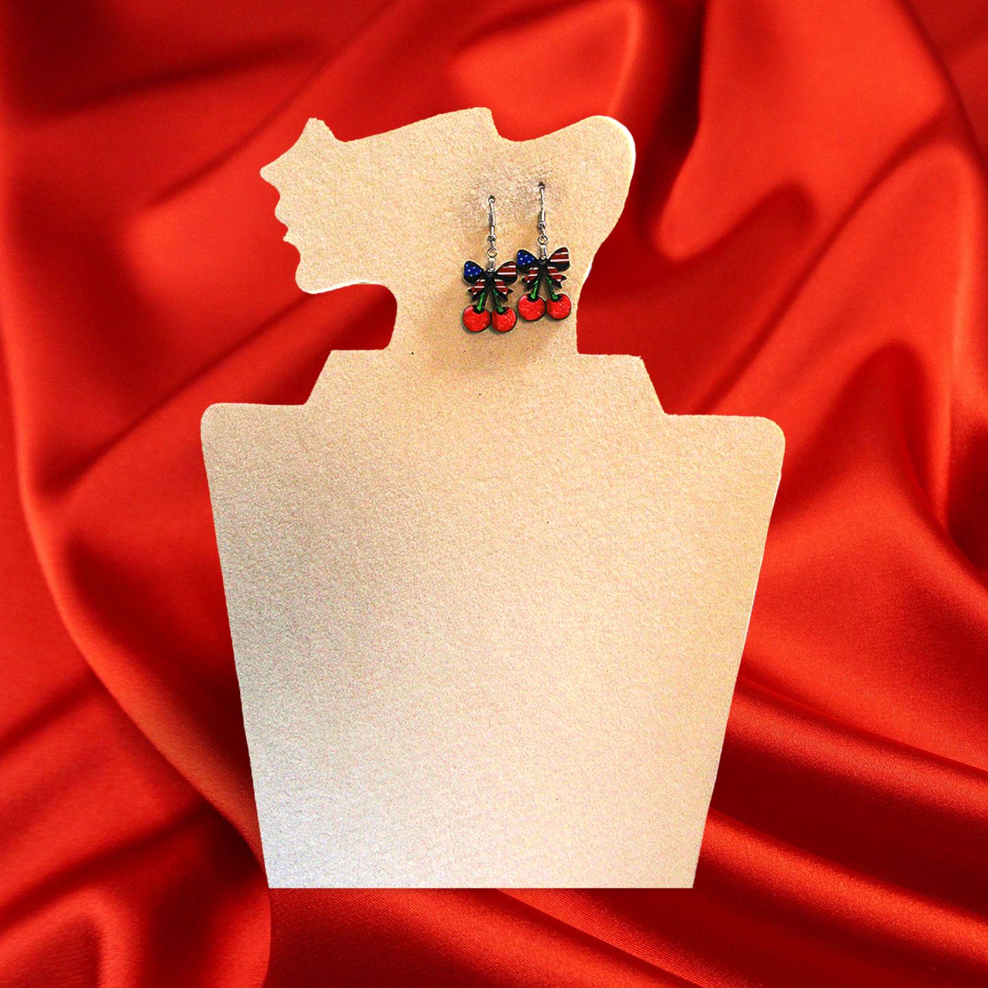 Glitter Acrylic Cherries with Bow Shaped Sublimated Earrings 1 inch