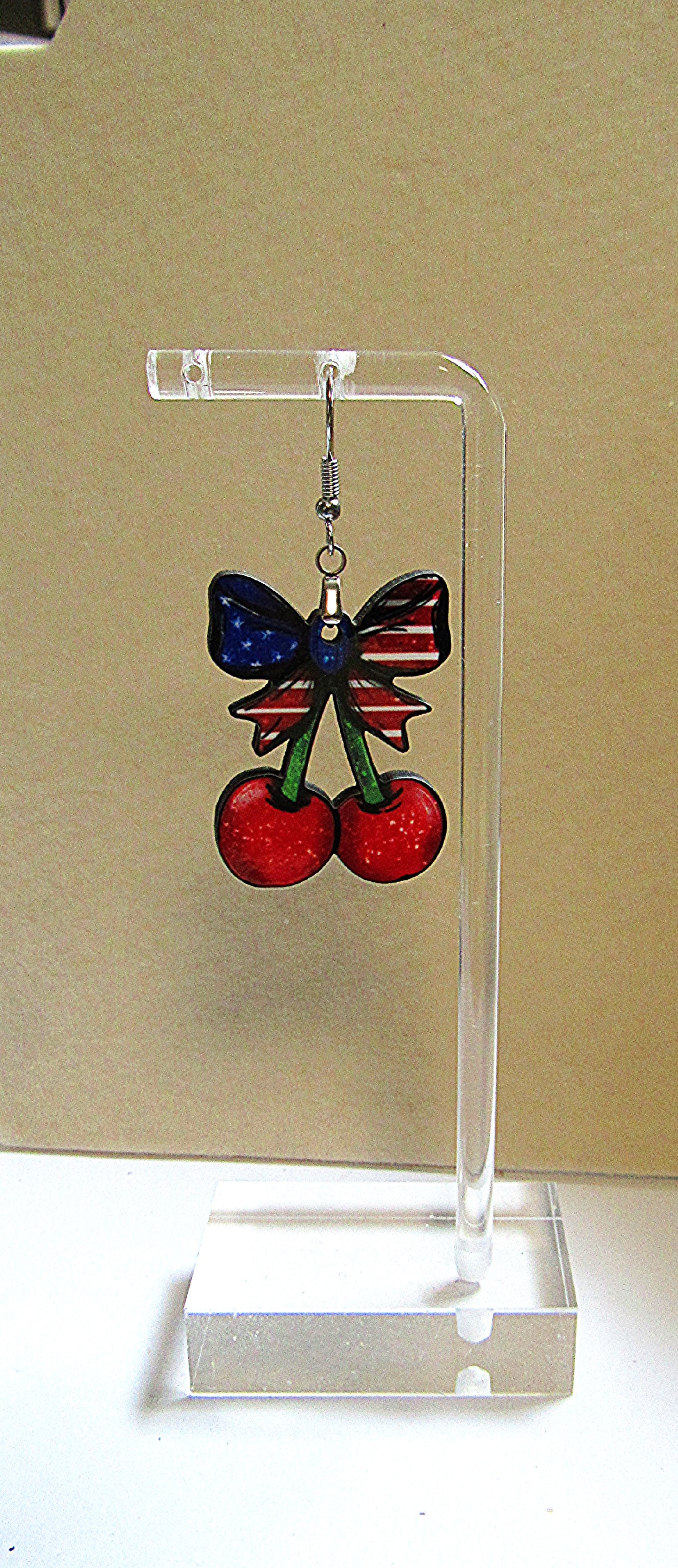 Cherries with Bow Shaped Sublimated Earrings 1.5 inch