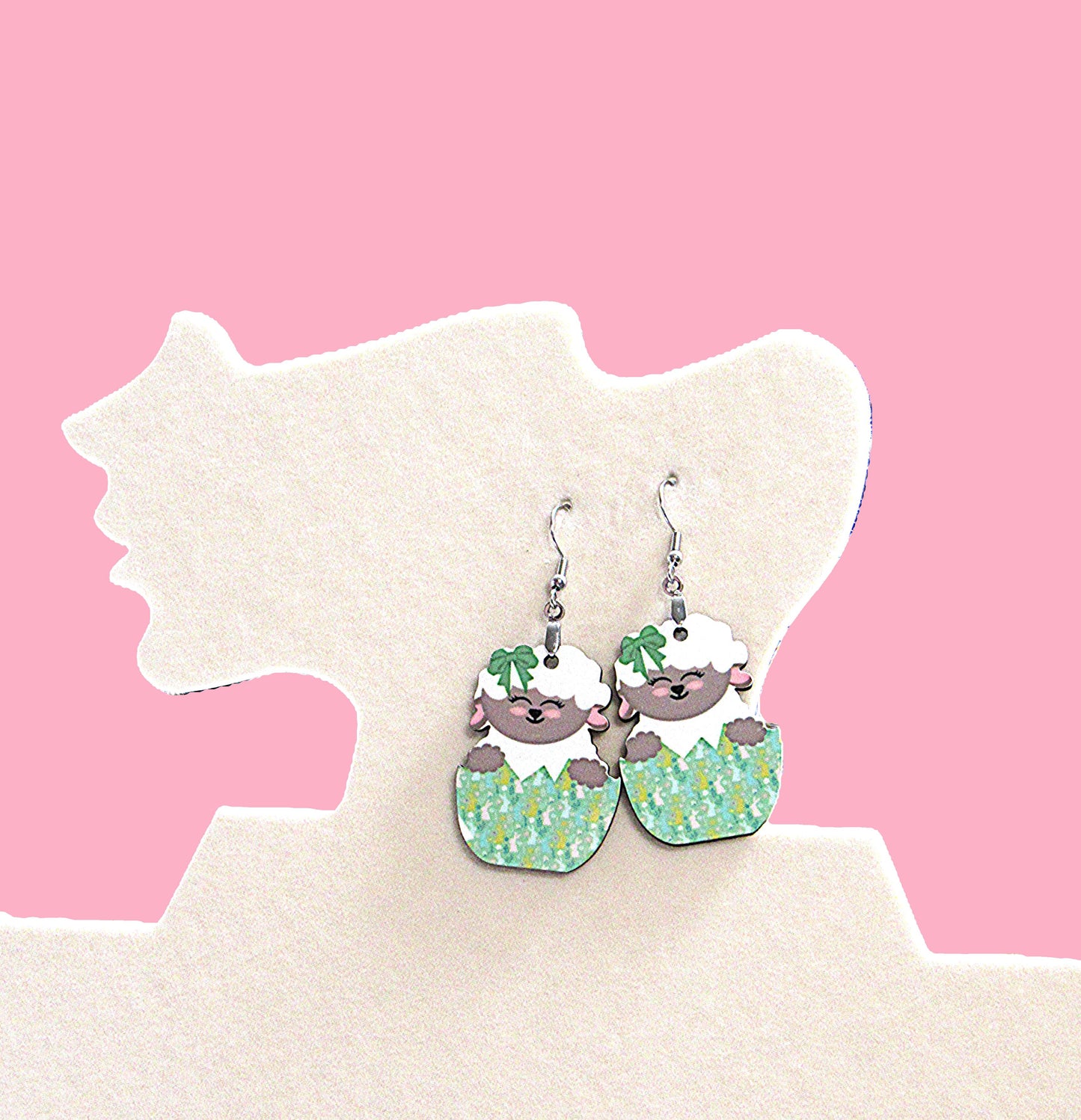 Sheep in an Egg Shaped Sublimated Earrings