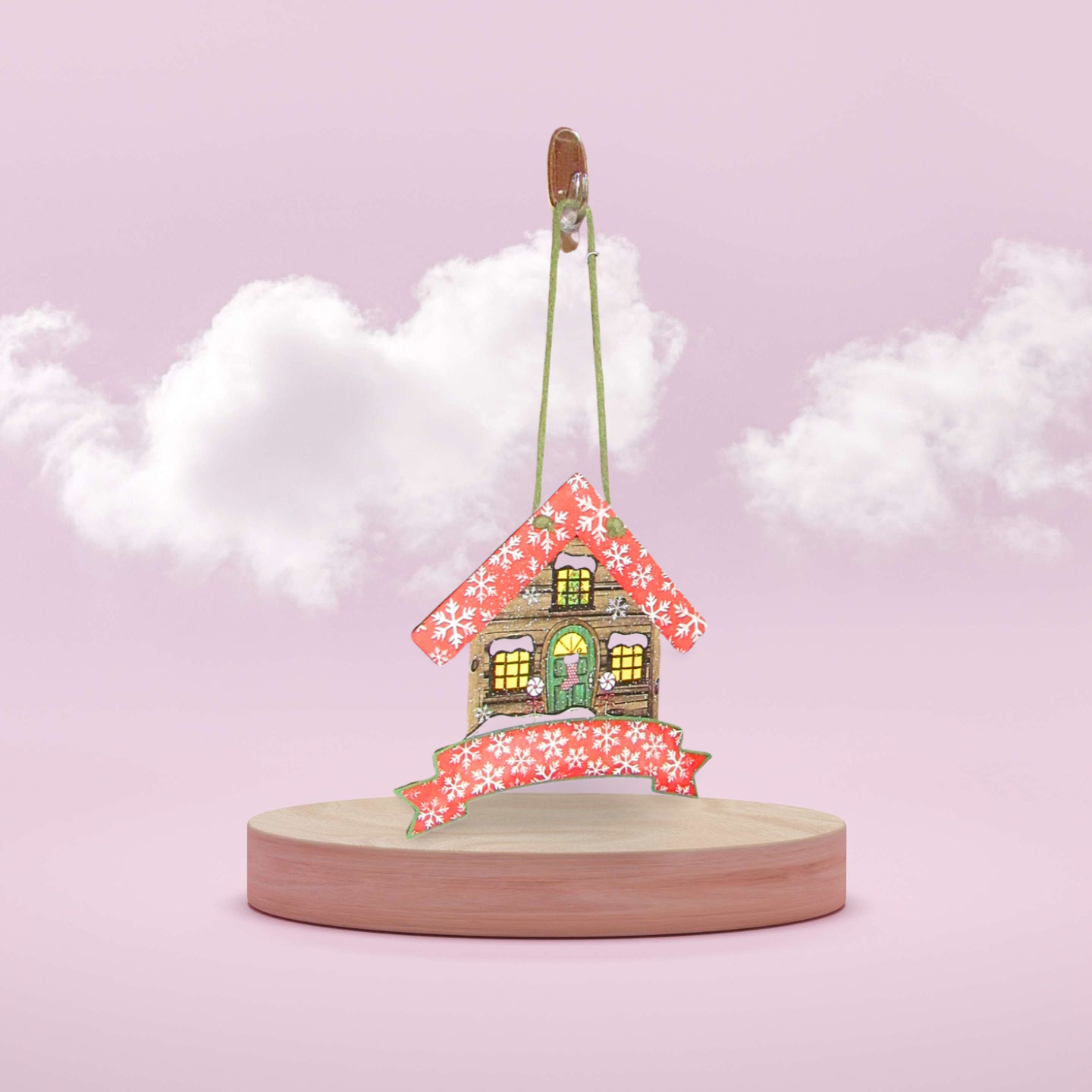 Birdhouse With Ribbon Banner Shaped Sublimated Door Hanger