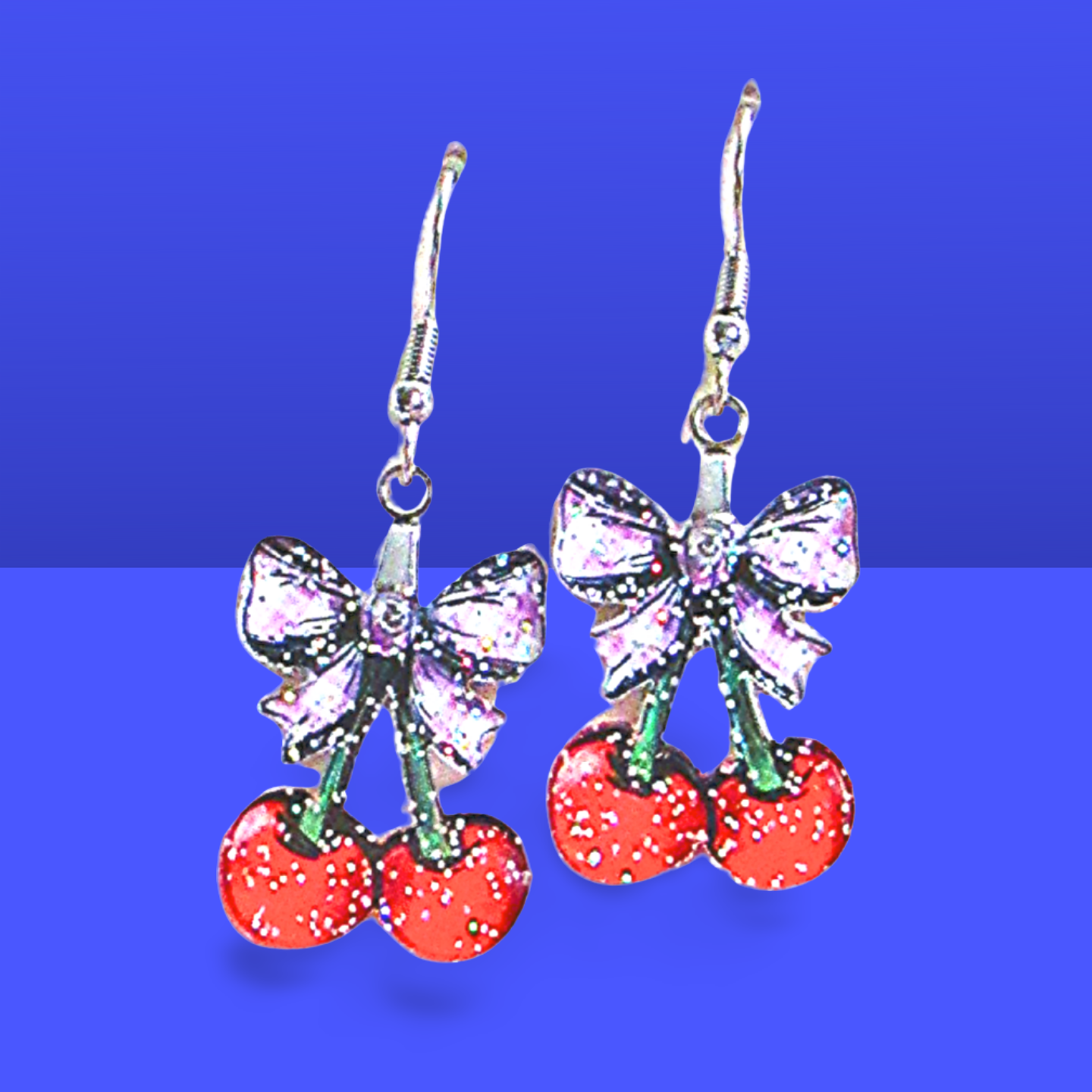 Glitter Acrylic Cherries with Bow Shaped Sublimated Earrings 1 inch