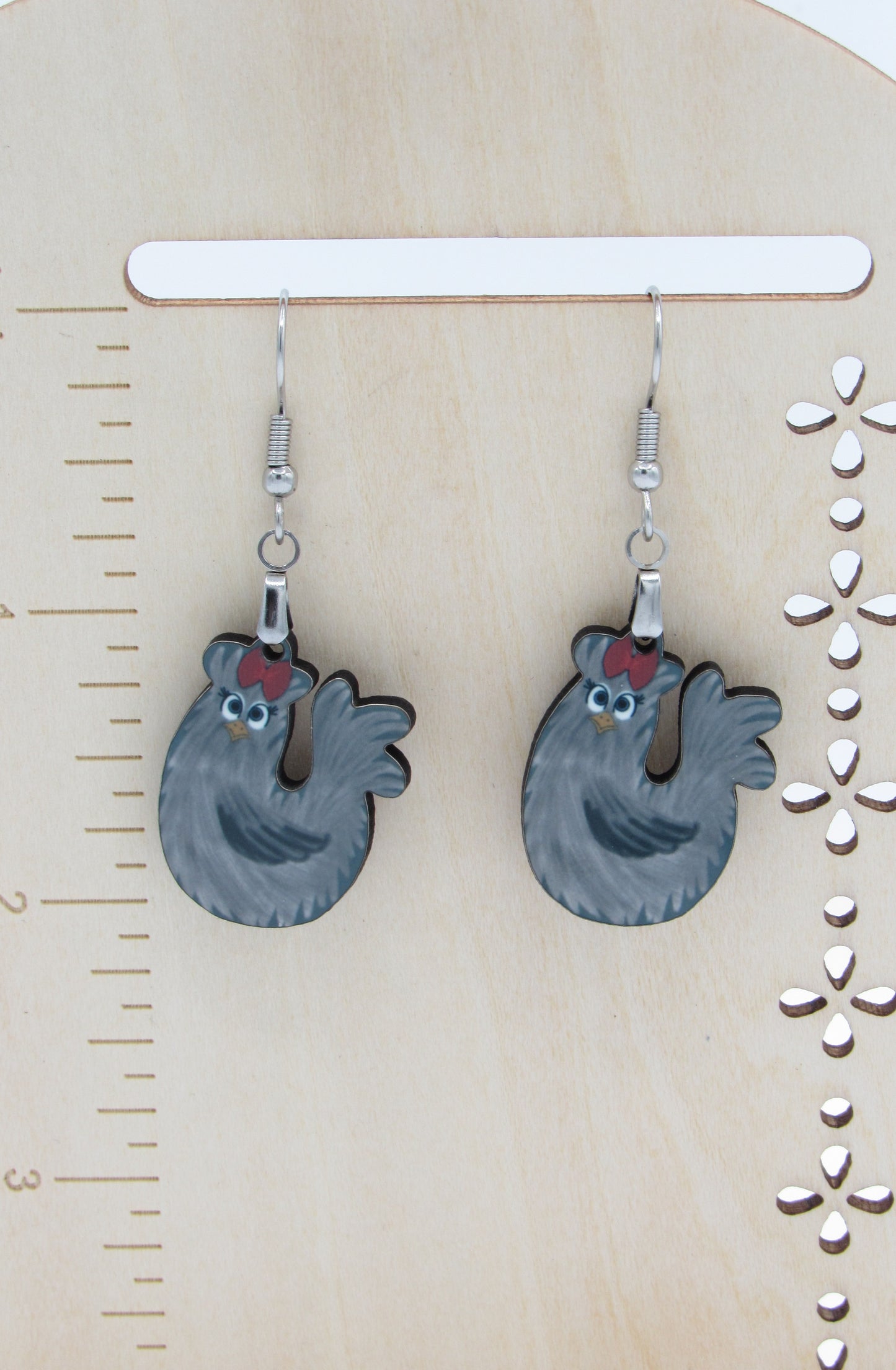 Chicken Shaped MDF Dangle Earrings, Farm Animal Jewelry
