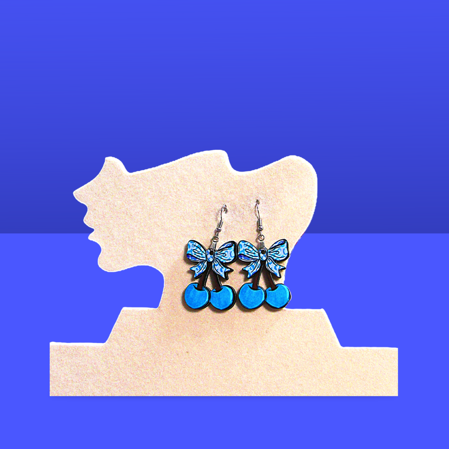 Cherries with Bow Shaped Sublimated Earrings 1.5 inch