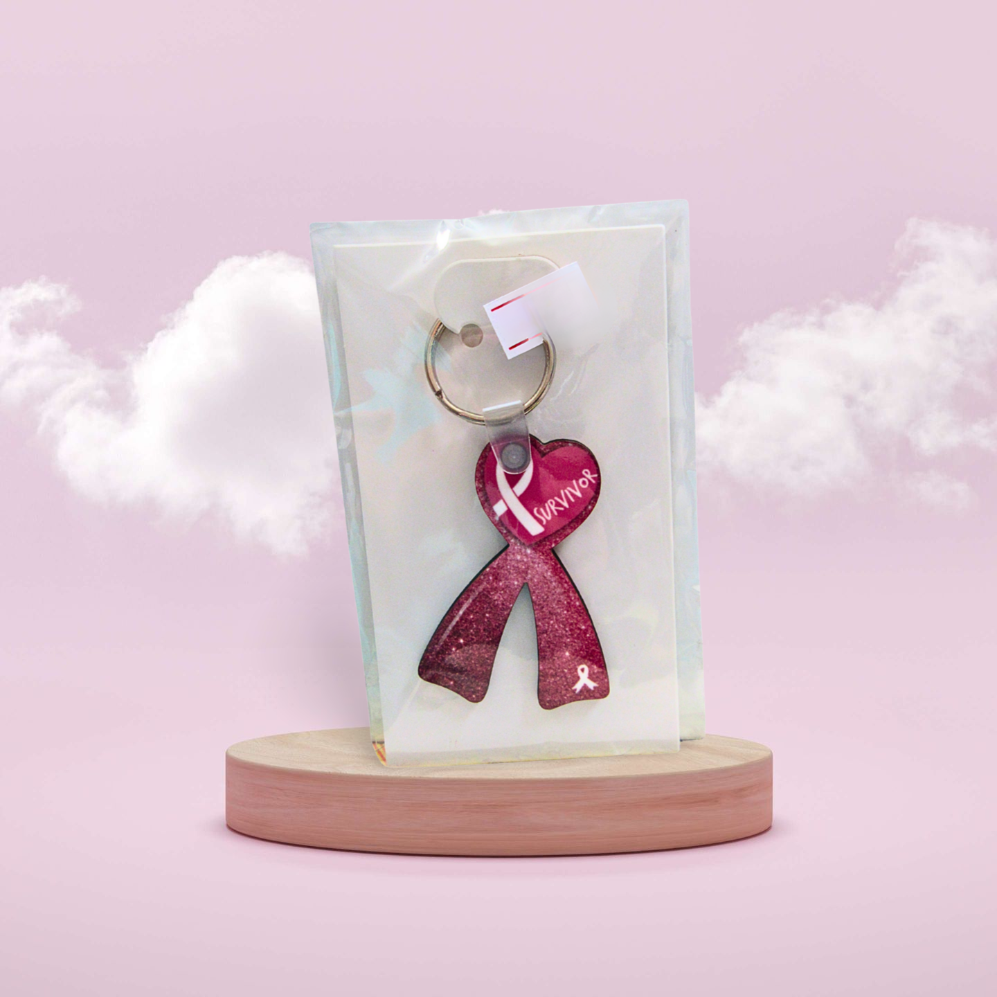 Heart Ribbon Shaped Breast Cancer Keychain