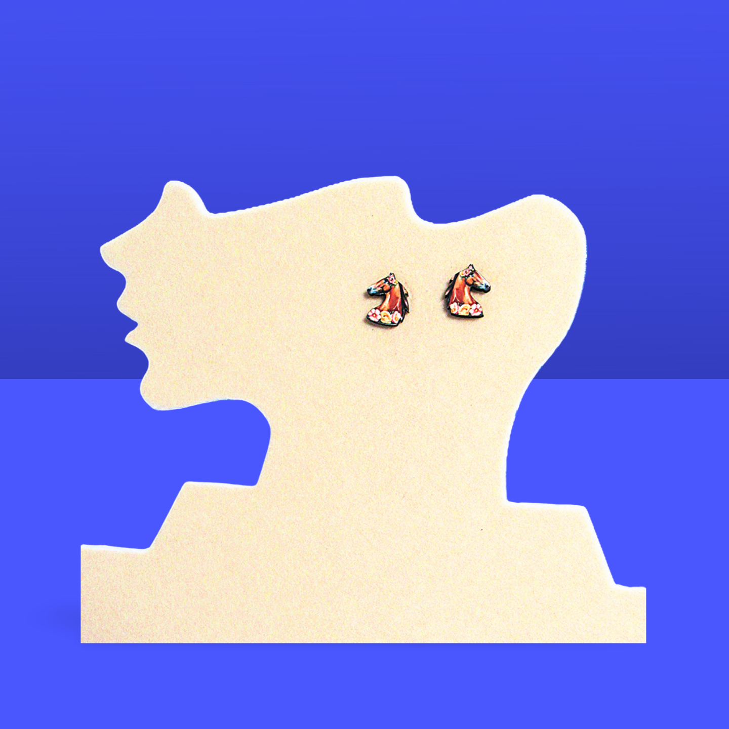 Horse Head Shaped Sublimated Stud Earrings