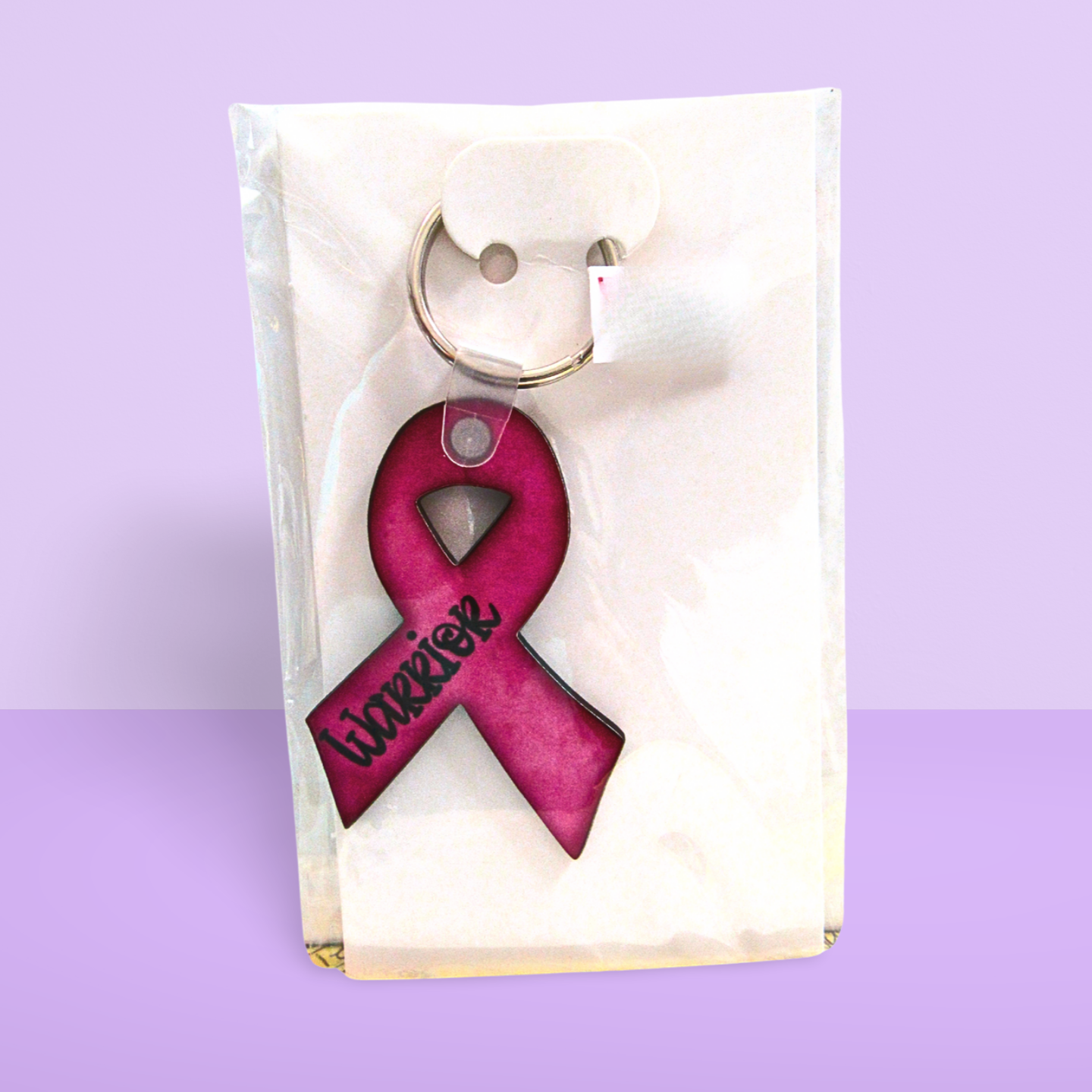 Breast Cancer Awareness Ribbon Shaped Sublimated Keychain