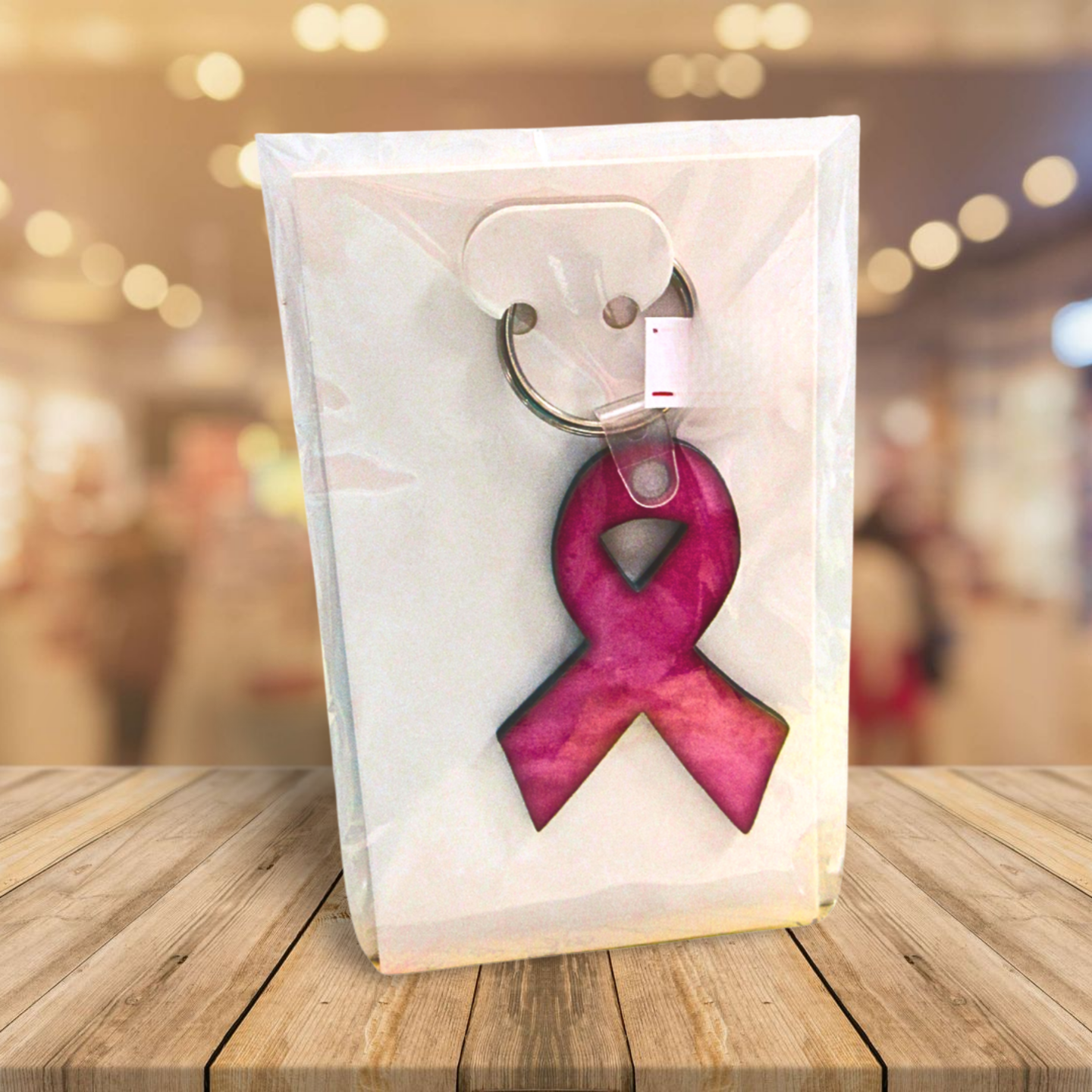 Breast Cancer Awareness Ribbon Shaped Sublimated Keychain