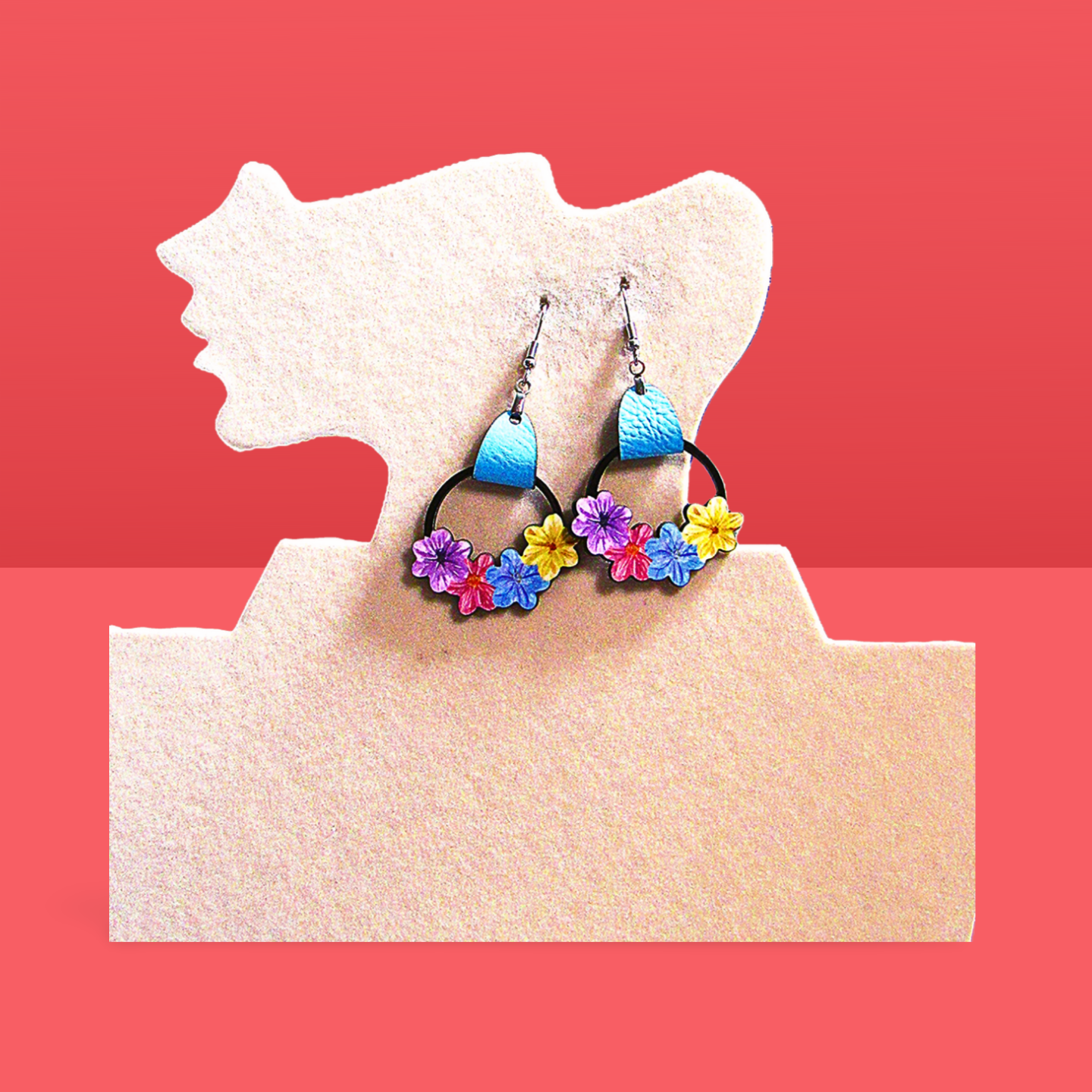 Round Flower Cluster Shaped Sublimated Earrings