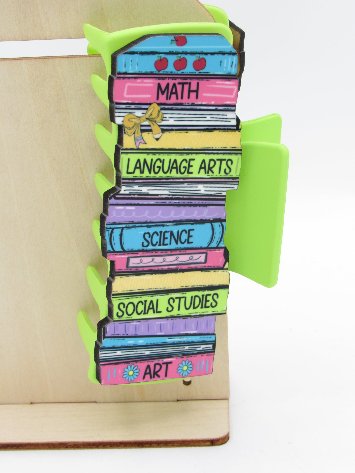 MDF Stacked Book Hair Claw Clip: Literary School Theme Accessory