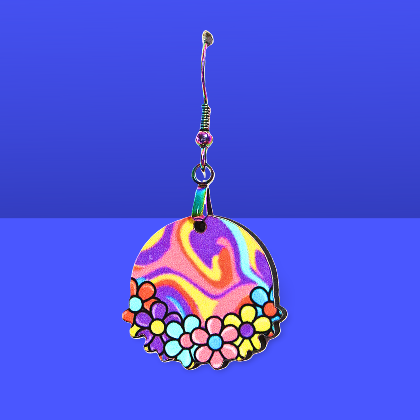 Floral Round Shaped Sublimated Earrings 1 inch