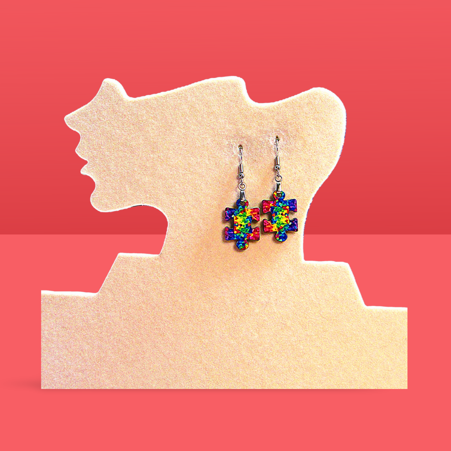 Autism Themed Puzzle Piece Shaped Sublimated Earrings 1 in.