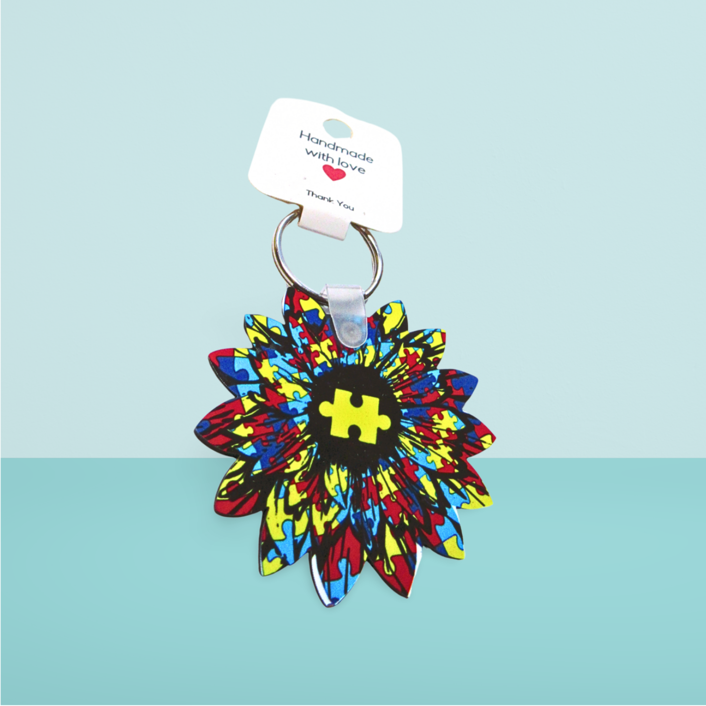 Sunflower Shaped Sublimated Keychain