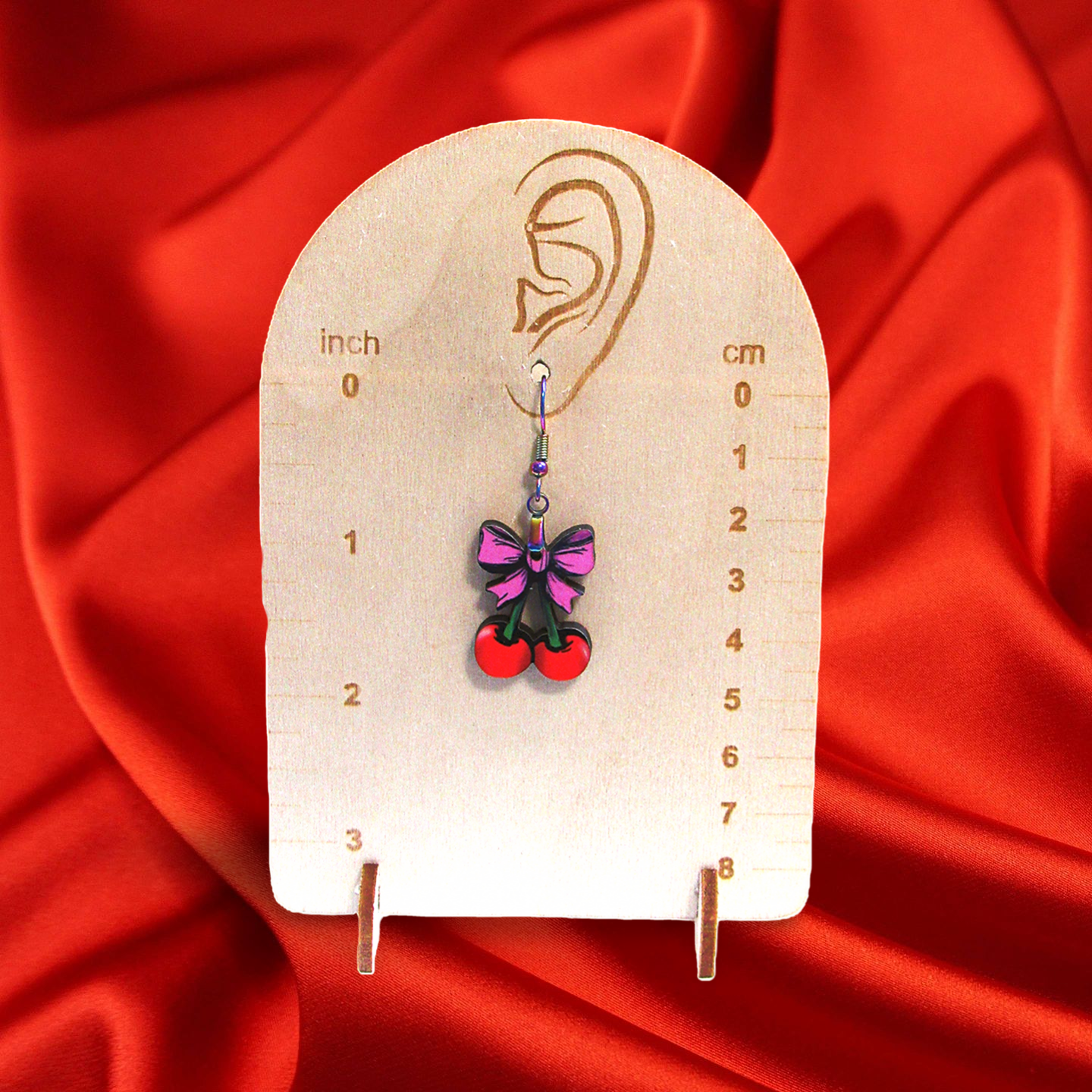 Cherries with Bow Shaped Sublimated Earrings 1 inch