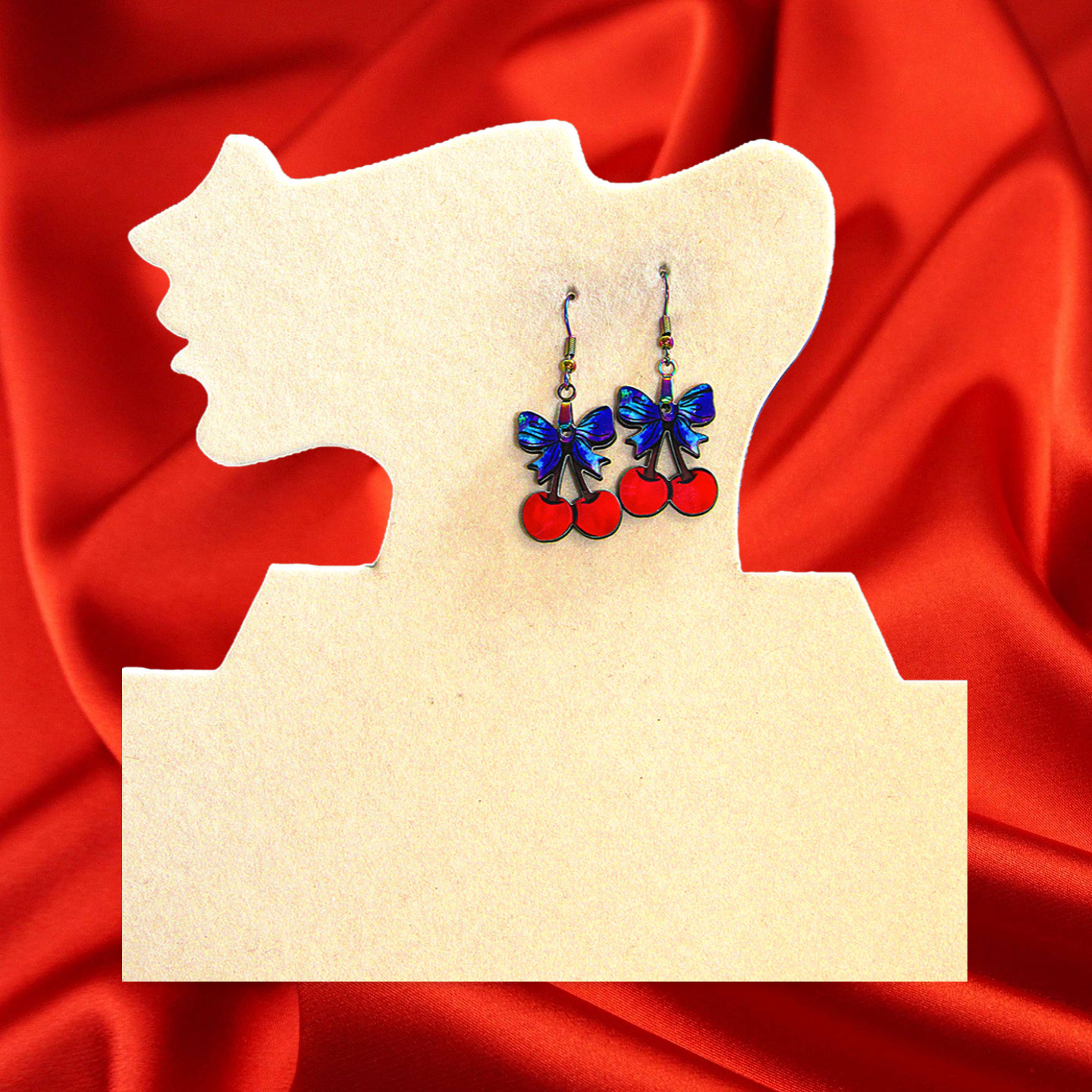 Cherries with Bow Shaped Sublimated Earrings 1 inch