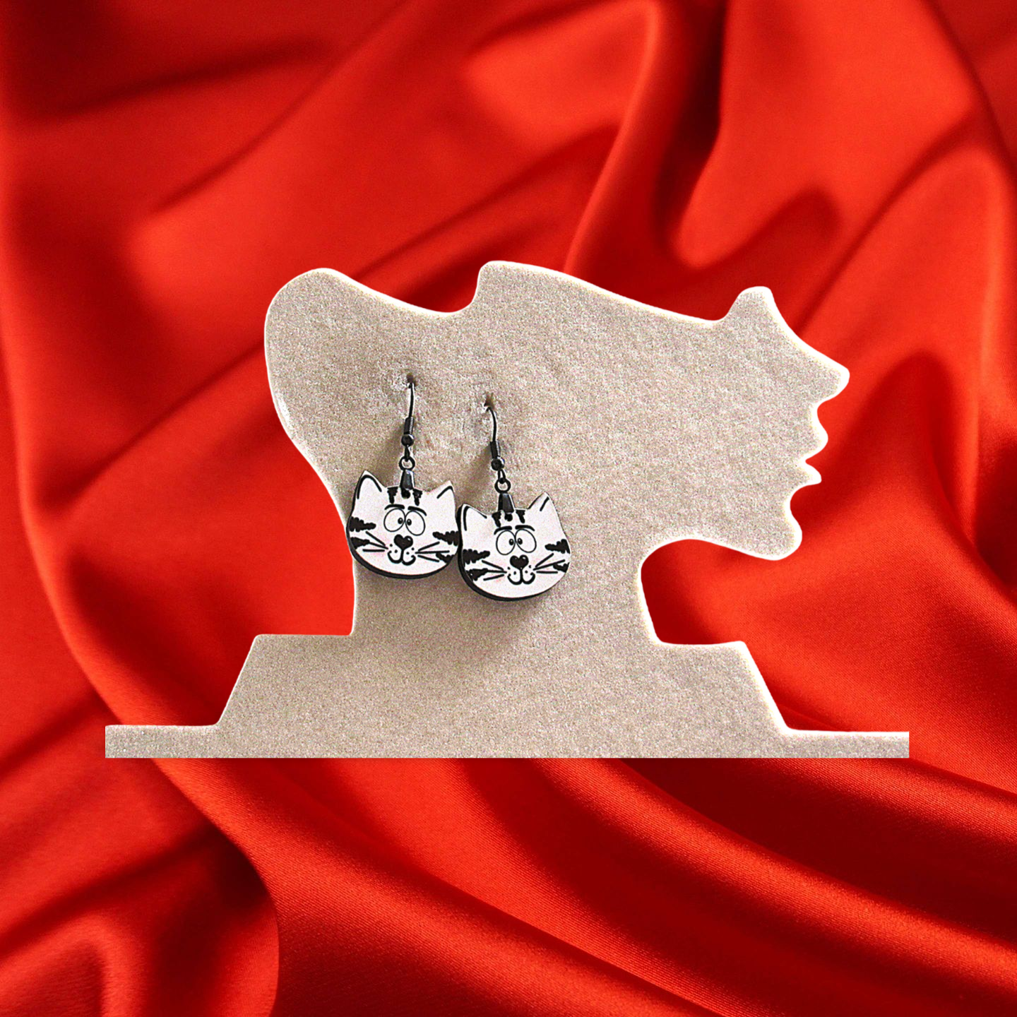 Cat Head Shaped Sublimated Earrings 1 inch