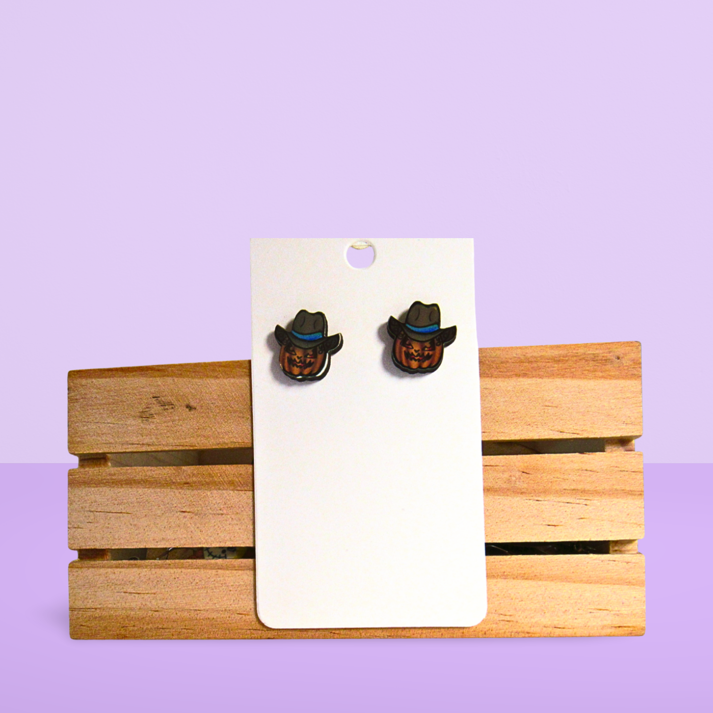 Cowboy Pumpkin Shaped Sublimated Stud Earrings
