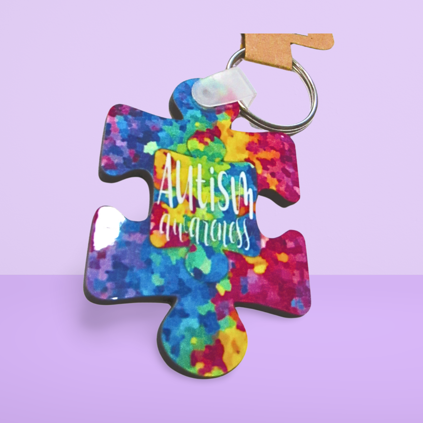 Autism Themed Puzzle Piece Shaped Sublimated Keychain